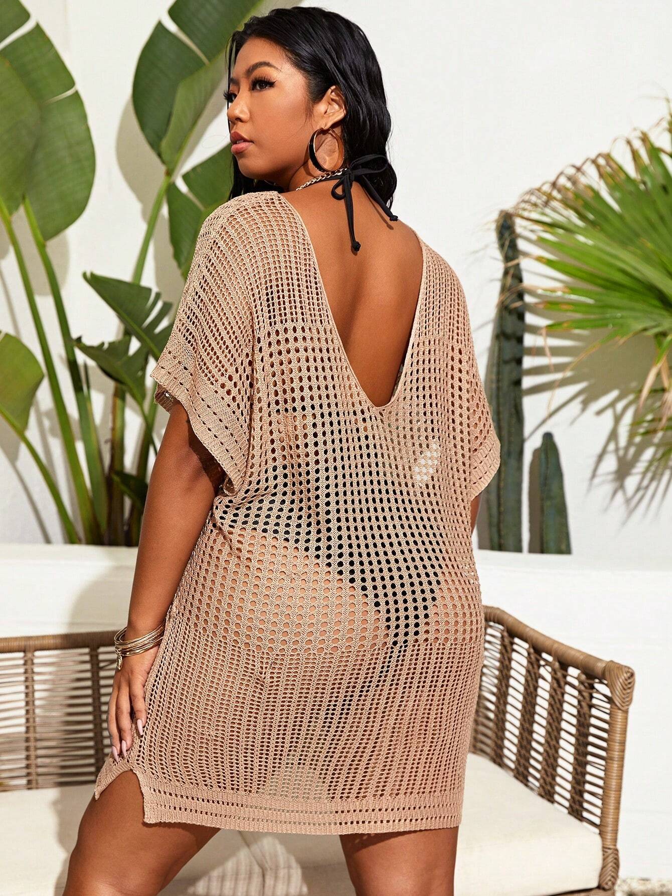 Swim Vcay Plus Size Hollow Out Split Thigh Cover Up Summer - image 2