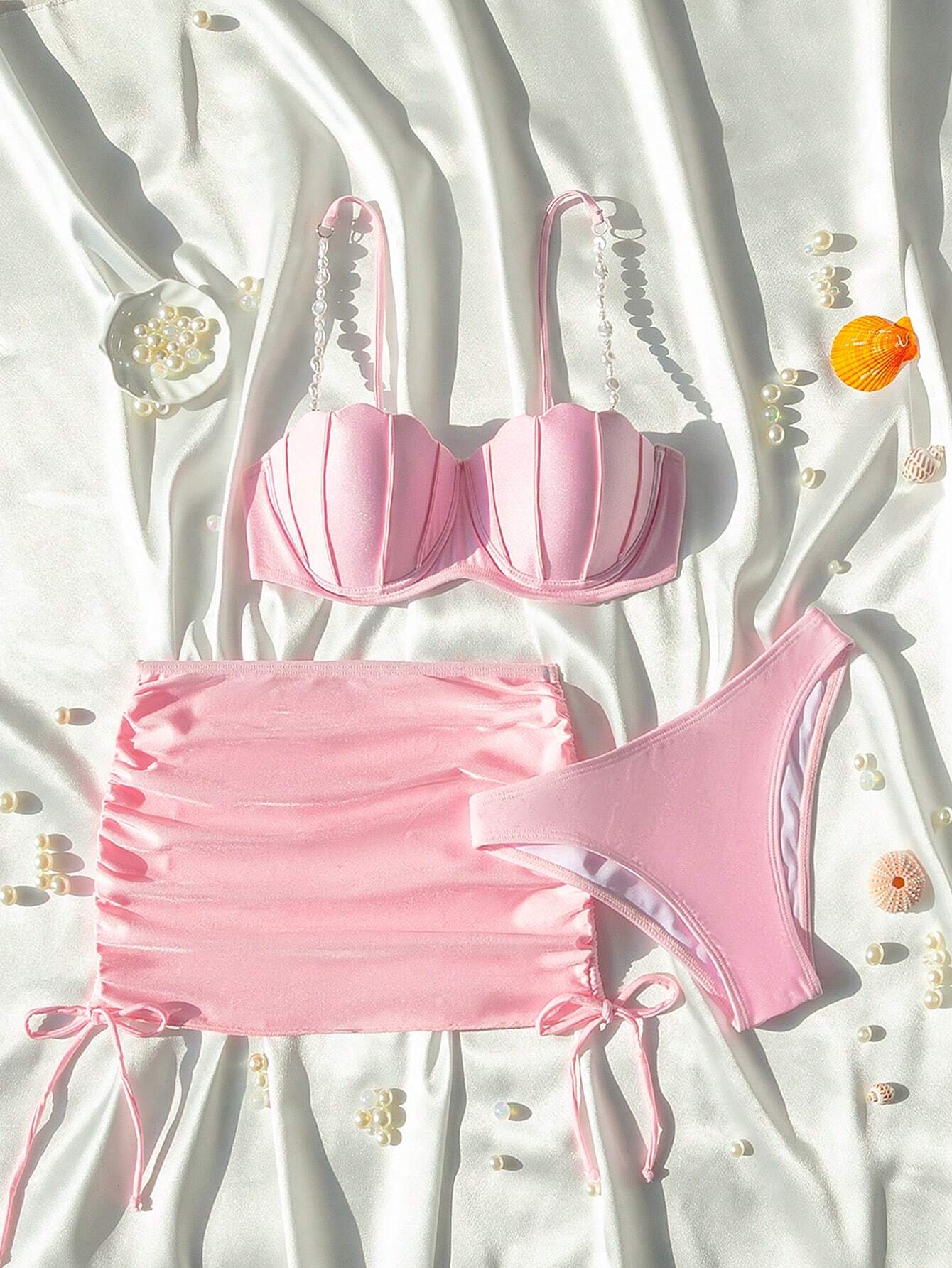 Swim Mod Summer Beach Women's Solid Color Bikini Set