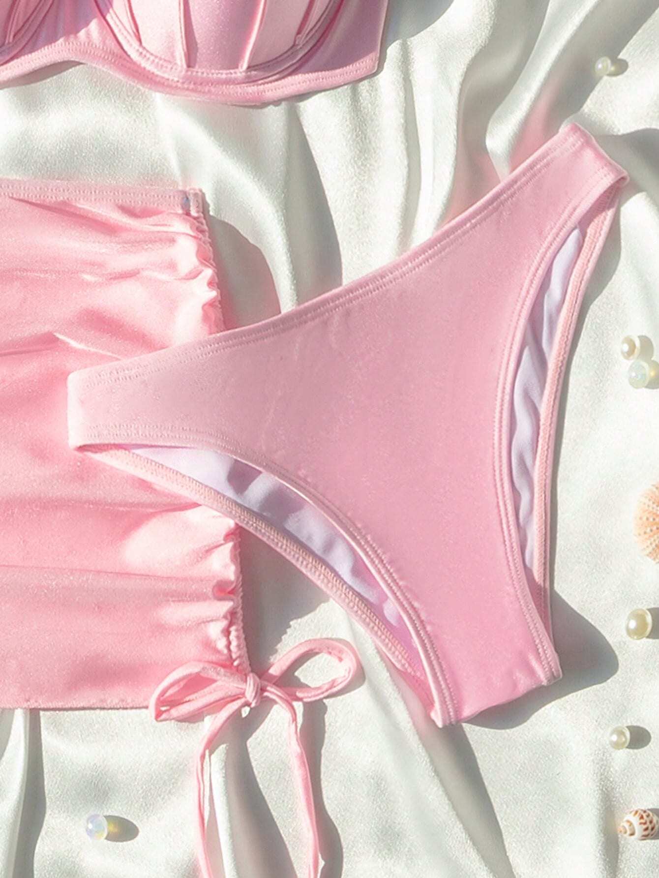 Swim Mod Summer Beach Women's Solid Color Bikini Set