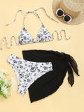Swim Mod Women's Summer Beach Floral Print Halter Tie Sexy Bikini And