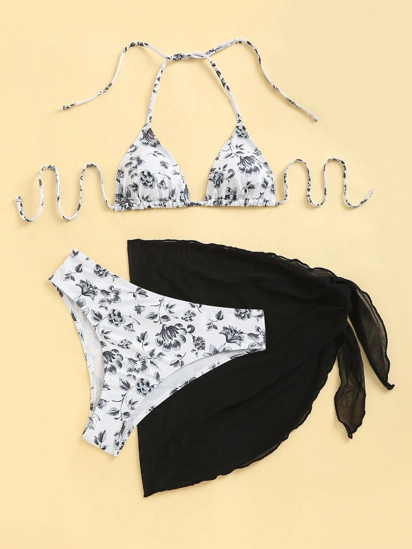 Swim Mod Women's Summer Beach Floral Print Halter Tie Sexy Bikini And