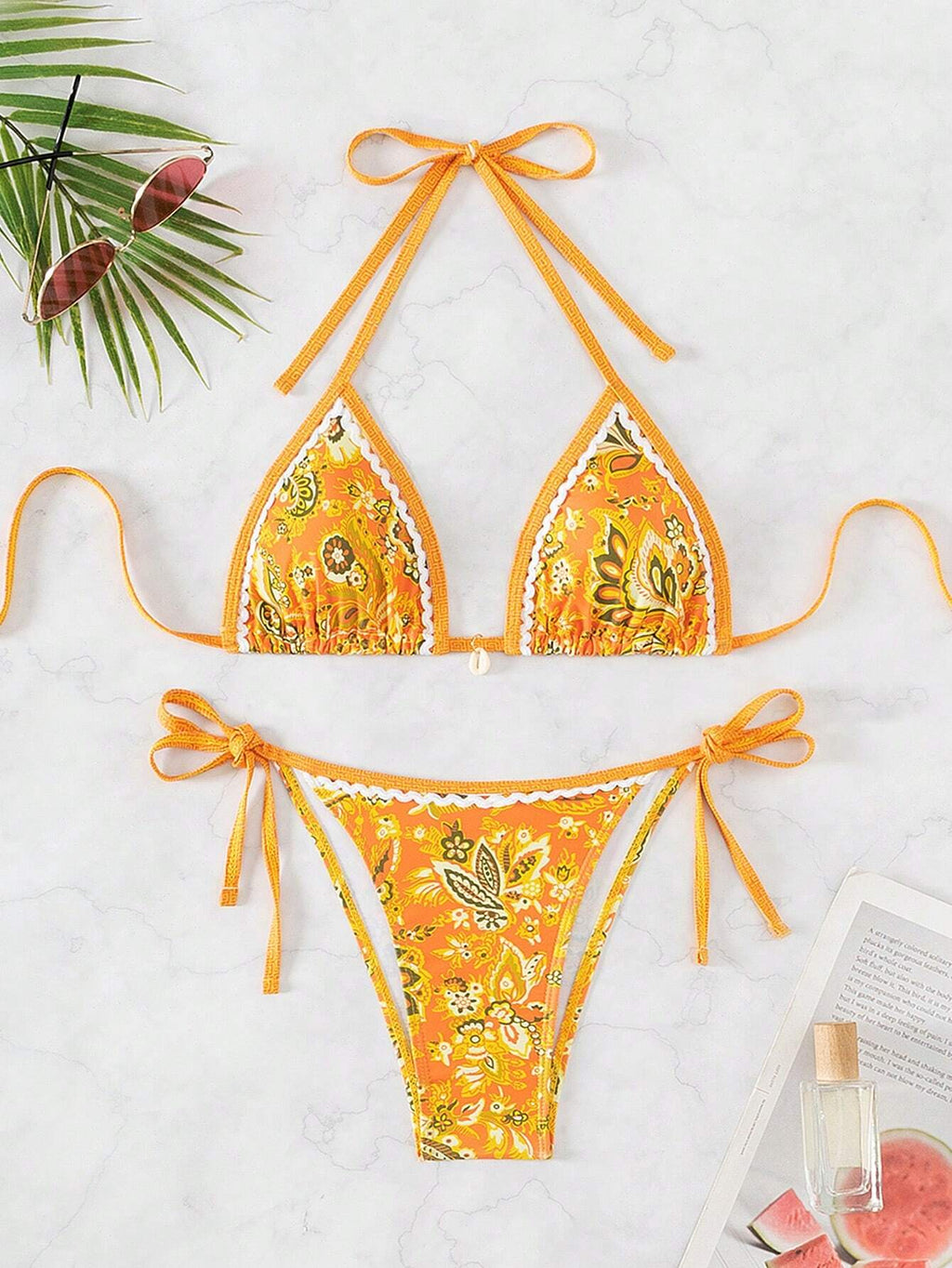 Swim Vcay Summer Beach Women's Floral Printed Halter Neck Bikini Set