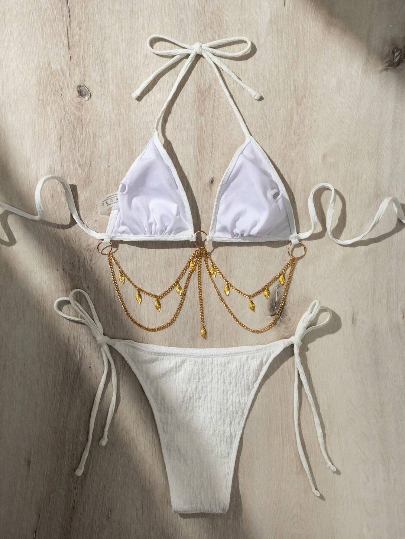 Swim SXY Springbreak Women Summer Beach Solid Color Halter Tie Sexy