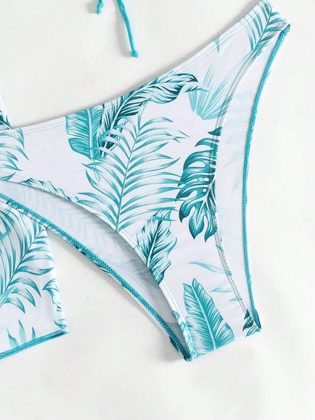 Swim Lushoire Patchwork Tropical Print Round Neck Bikini Set, Summer Beach