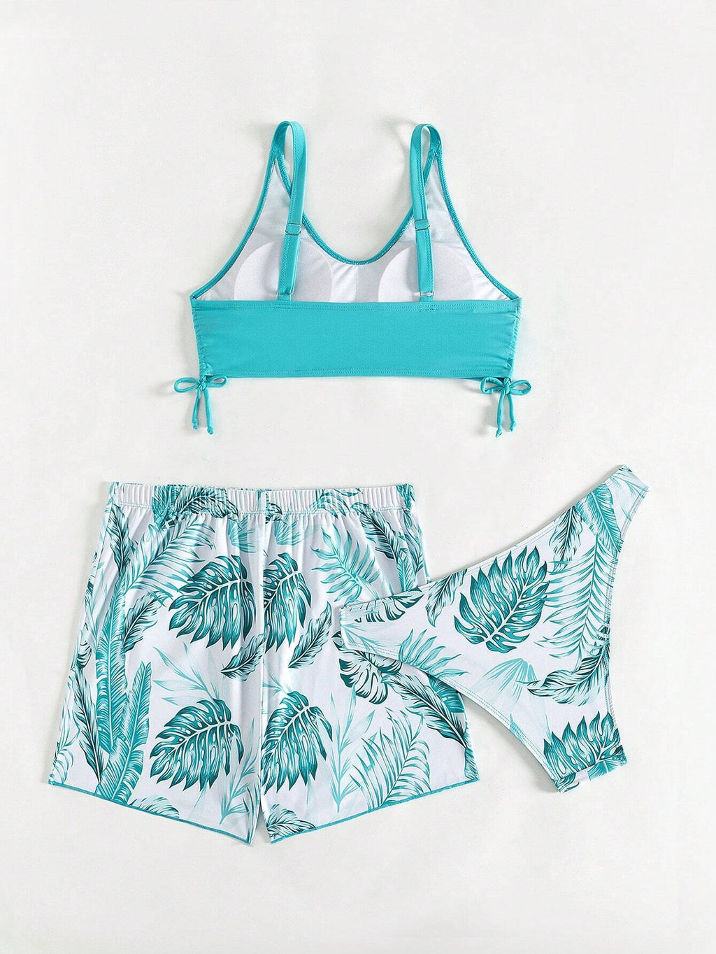 Swim Lushoire Patchwork Tropical Print Round Neck Bikini Set, Summer Beach