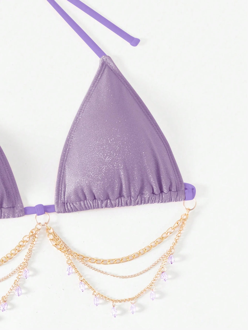 Swim SXY 3pcs/Set Women's Shiny Chain Decor Bikini Set, Summer Beach