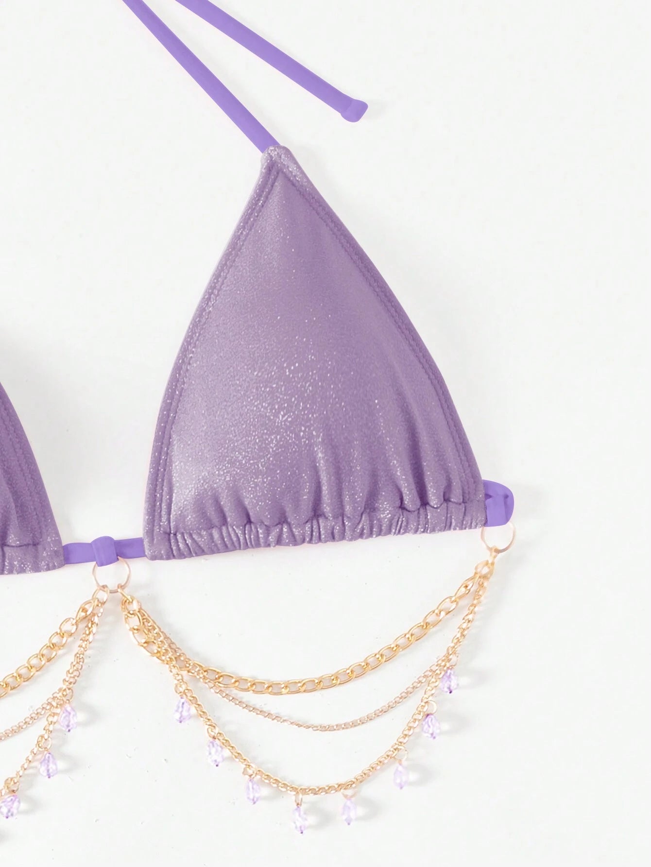 Swim SXY 3pcs/Set Women's Shiny Chain Decor Bikini Set, Summer Beach