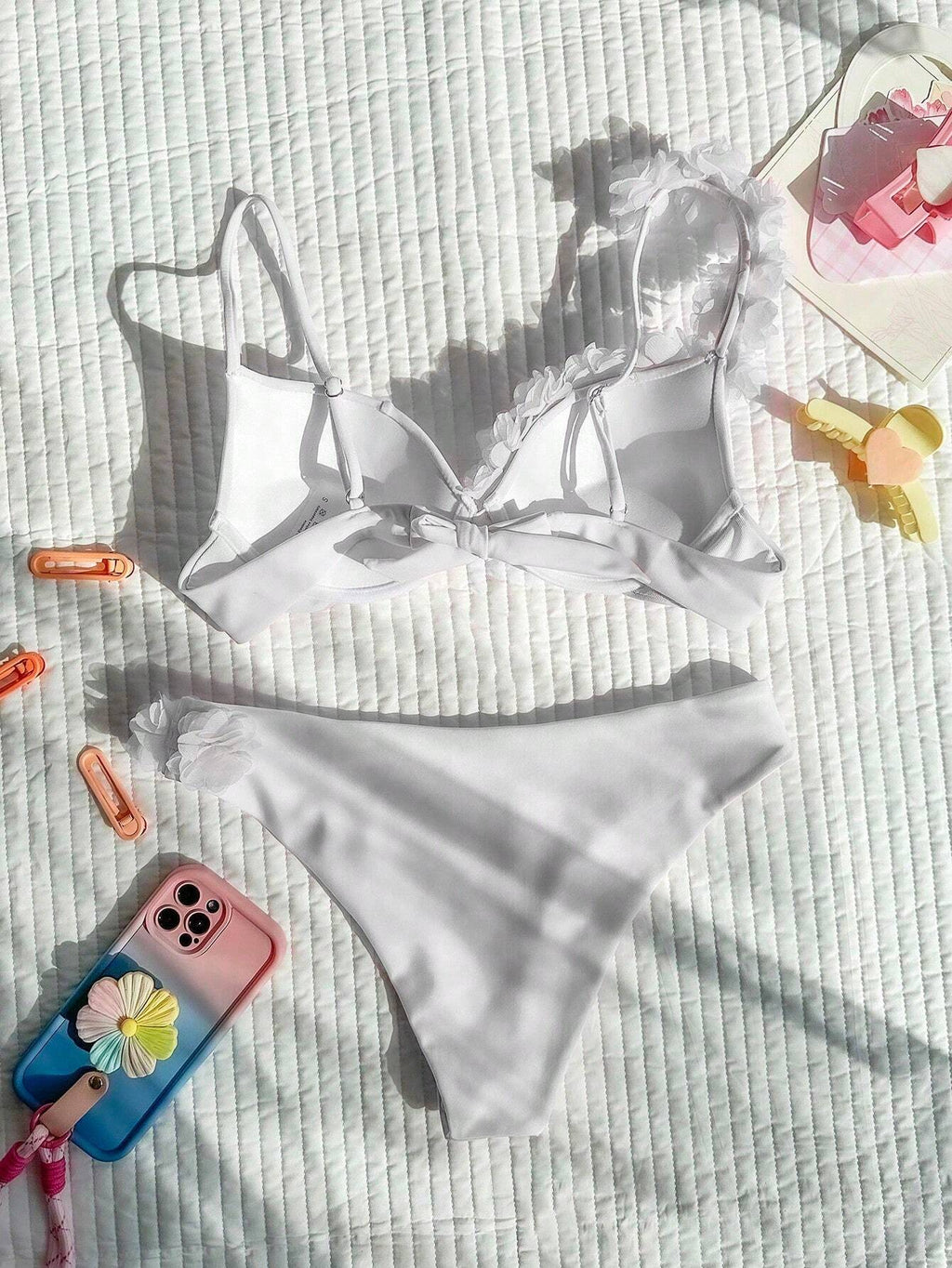 Swim SXY Summer Beach Flower Deco V-Neck Bikini Set, Bikini Set, Two Pieces