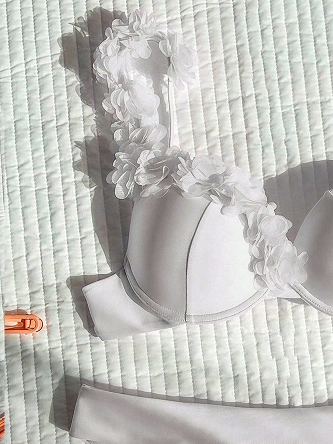Swim SXY Summer Beach Flower Deco V-Neck Bikini Set, Bikini Set, Two Pieces