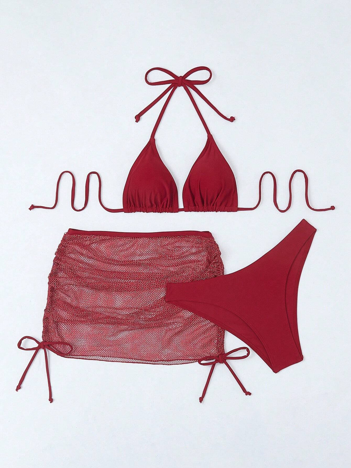 Swim Mod Women Summer Beach Fashion Solid Halter Bra & Swim Bottom Bikini Set Bathing Suit - image 10