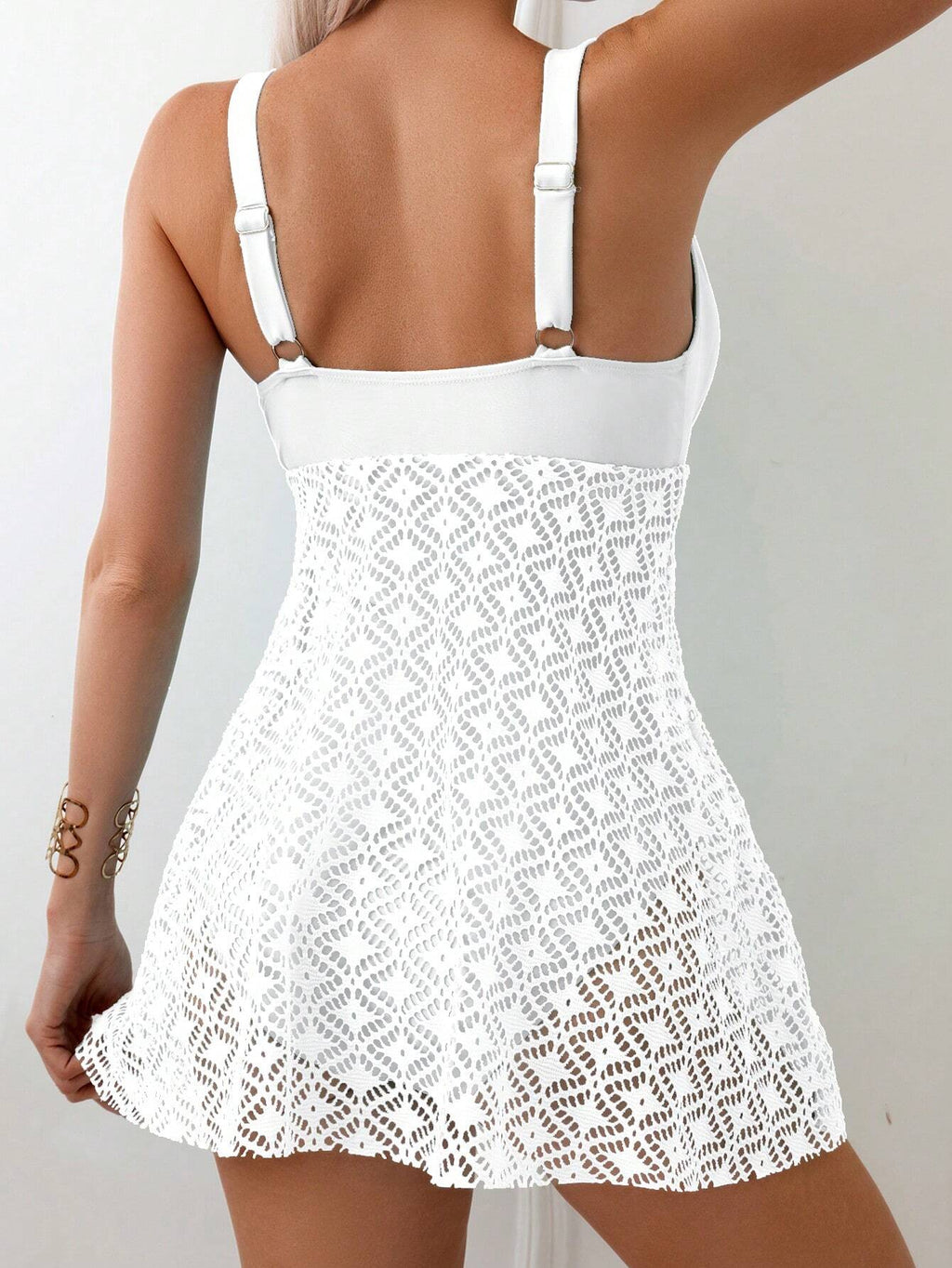 Swim Lushoire Summer Beach Women's Patchwork Lace One-Piece Swimsuit - image 12
