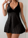 Swim Lushoire Summer Beach Women's Patchwork Lace One-Piece Swimsuit