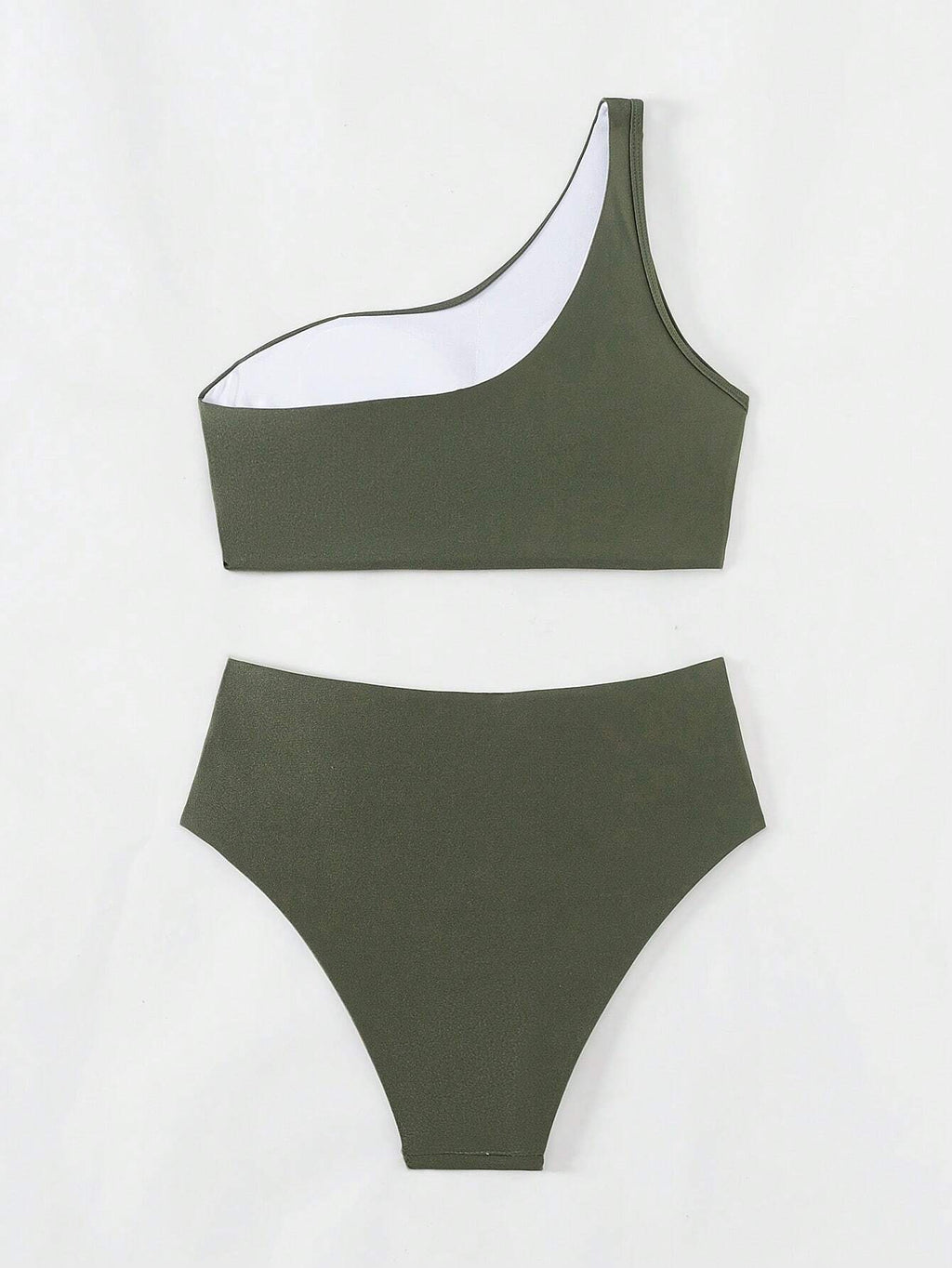 Swim Summer Beach Women's Solid Color Pleated One Shoulder Sleeveless Bikini Set