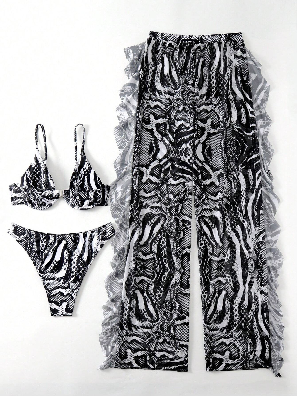 Slaydiva Women's 2025 Vacation Snakeskin Print Sexy Bikini Set With Coverup And Pants (Underwire) Summer - image 7
