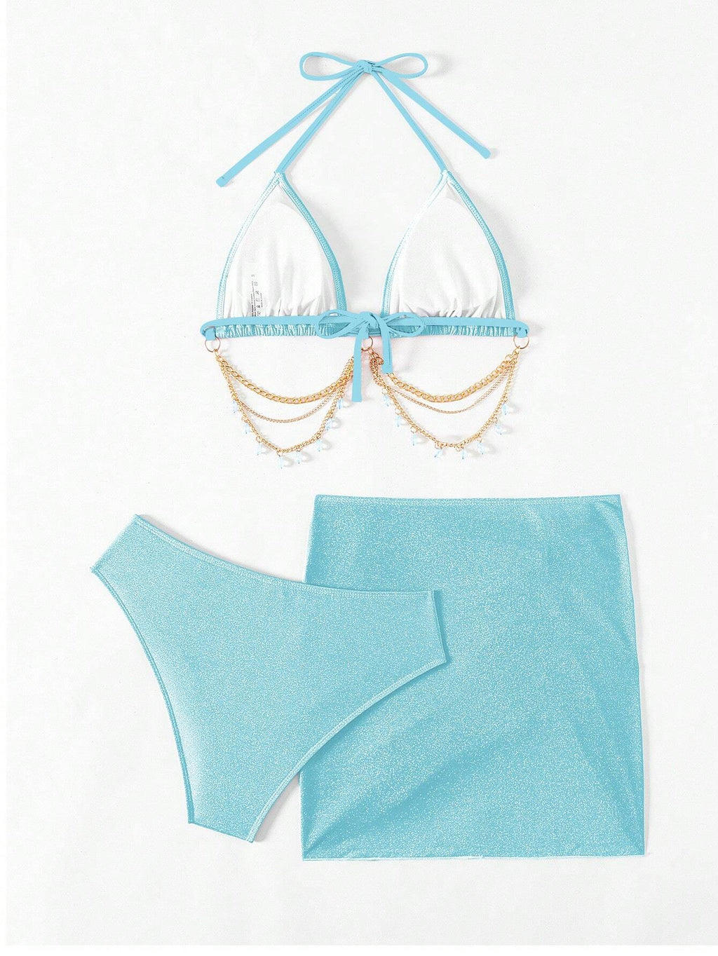 Swim SXY 3pcs/Set Women's Shiny Chain Decor Bikini Set, Summer Beach