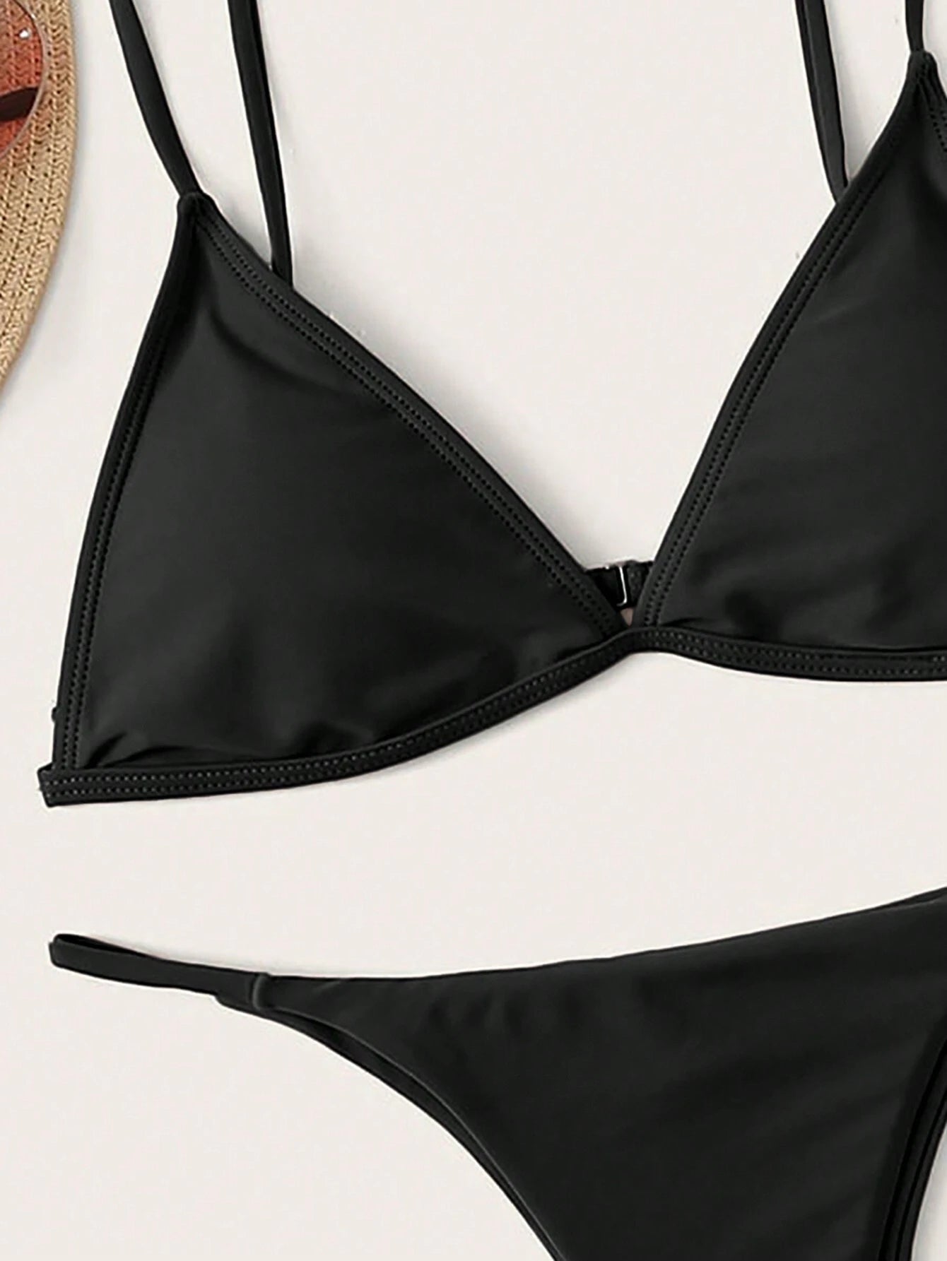 Swim Basics Summer Beach Minimalist Bikini Set Triangle Bra & Thong Bottom 2 Piece Bathing Suit - image 3
