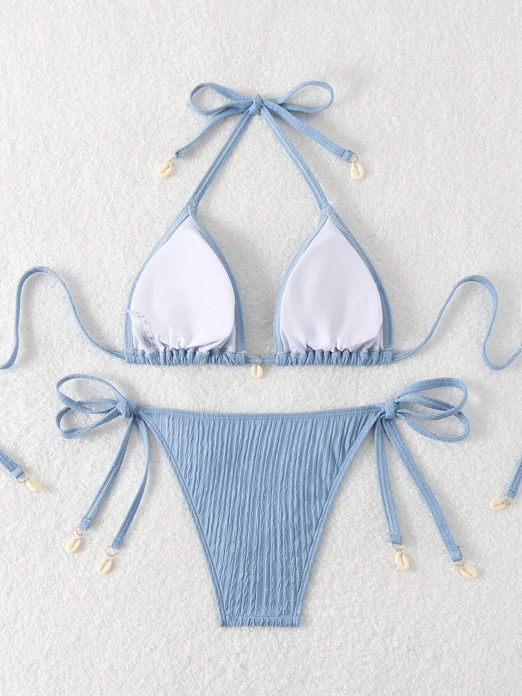 Swim Mod Summer Beach Textured Halter Neck Tie Two-Piece Bikini Set