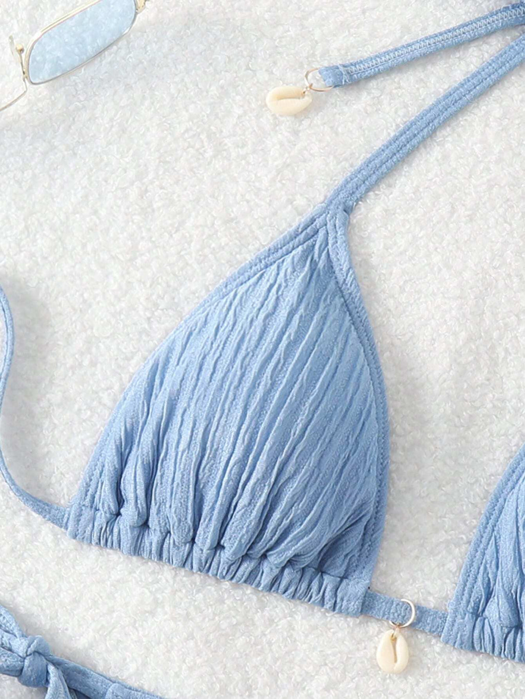 Swim Mod Summer Beach Textured Halter Neck Tie Two-Piece Bikini Set