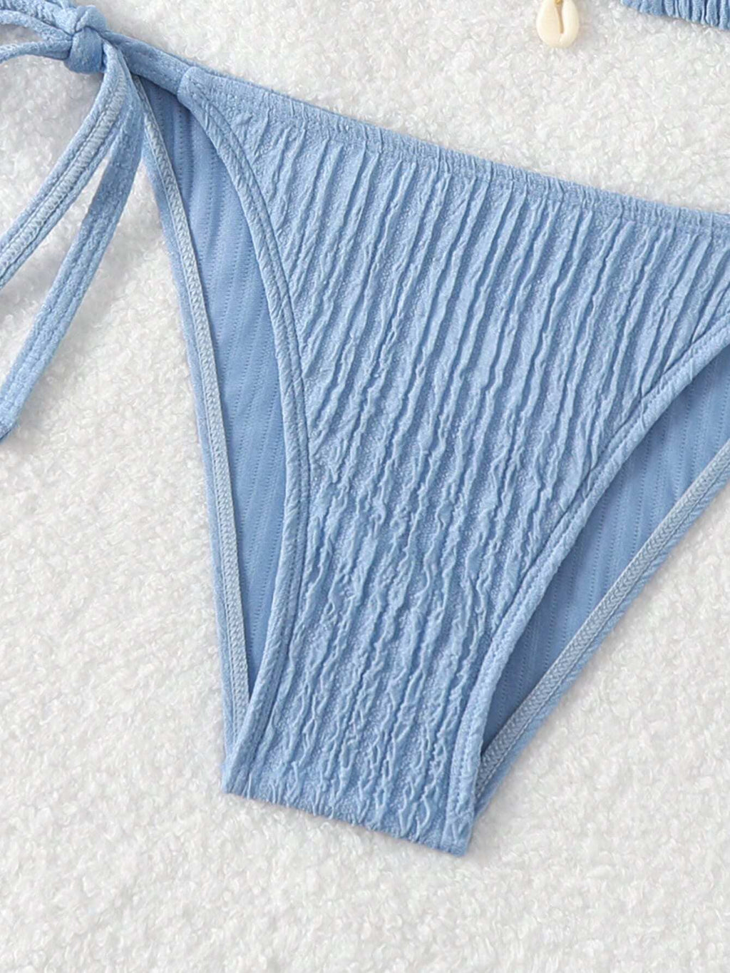 Swim Mod Summer Beach Textured Halter Neck Tie Two-Piece Bikini Set