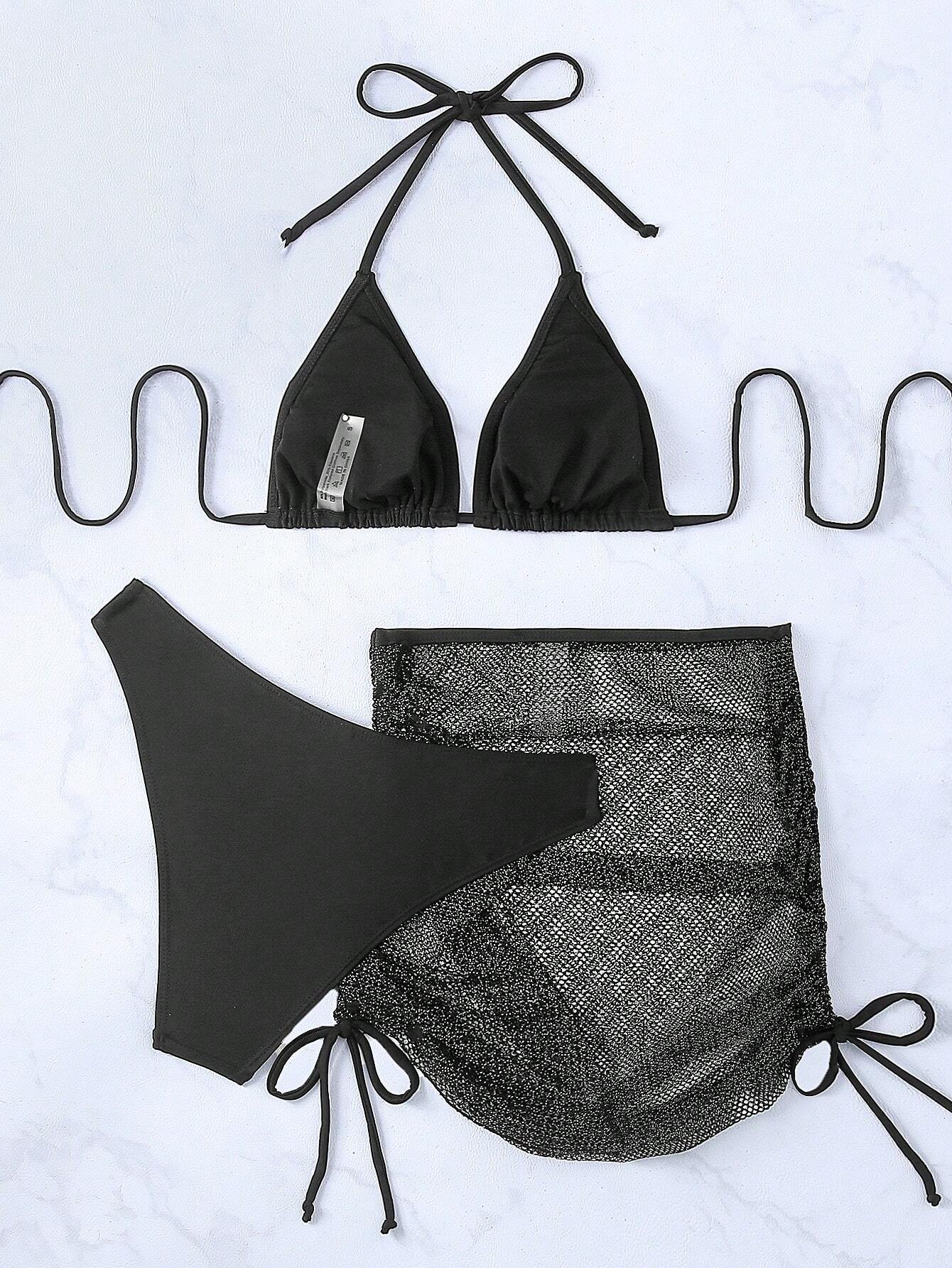 Swim Mod Women Summer Beach Fashion Solid Halter Bra & Swim Bottom