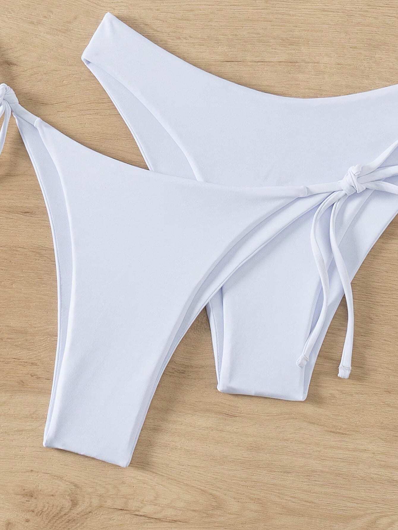 Swim Basics Women Summer Beach Solid Halter Neck 3-Piece Bikini Set Bathing Suit