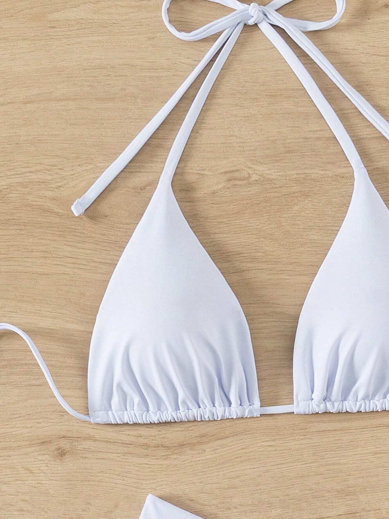Swim Basics Women Summer Beach Solid Halter Neck 3-Piece Bikini Set Bathing Suit
