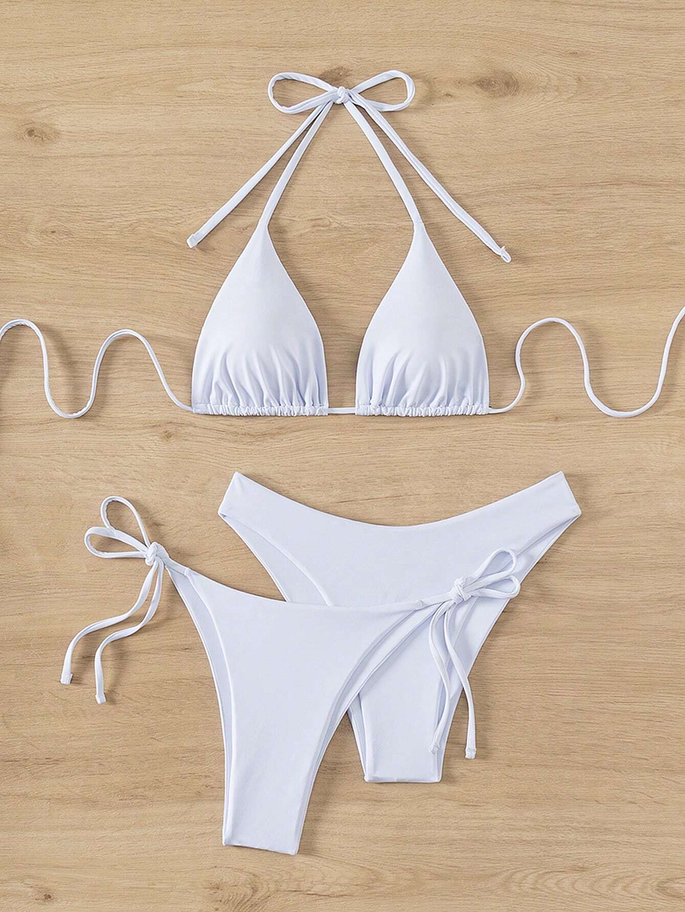 Swim Basics Women Summer Beach Solid Halter Neck 3-Piece Bikini Set Bathing Suit