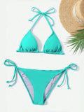 Swim Basics Summer Beach Solid Triangle Tie Side Bikini Set