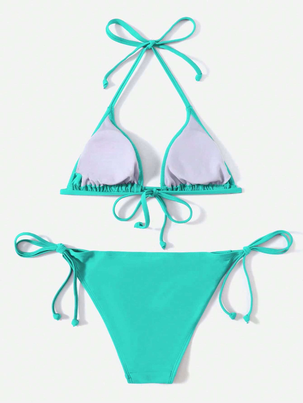 Swim Basics Summer Beach Solid Triangle Tie Side Bikini Set