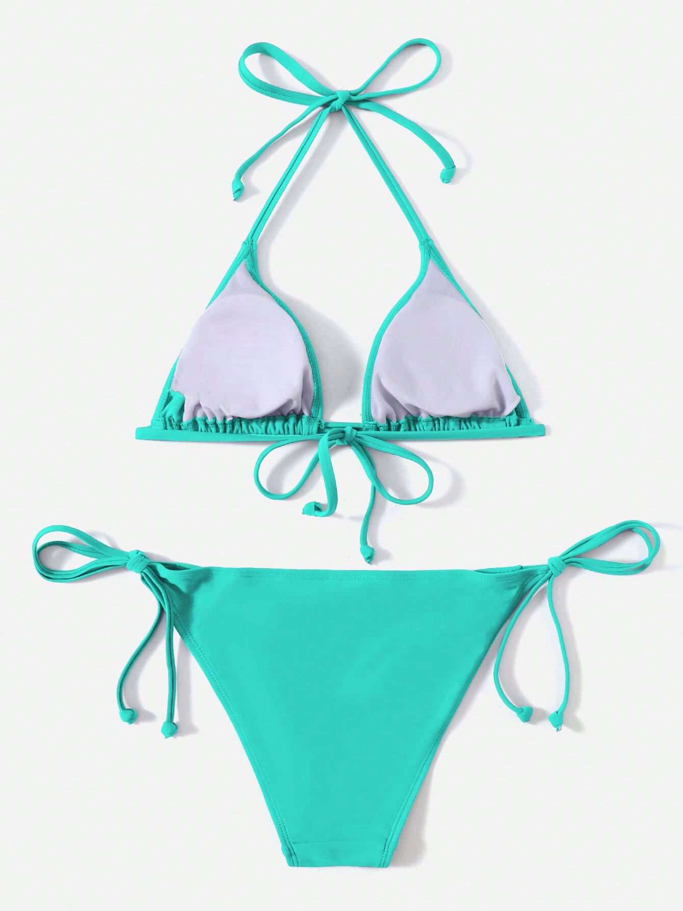 Swim Basics Summer Beach Solid Triangle Tie Side Bikini Set