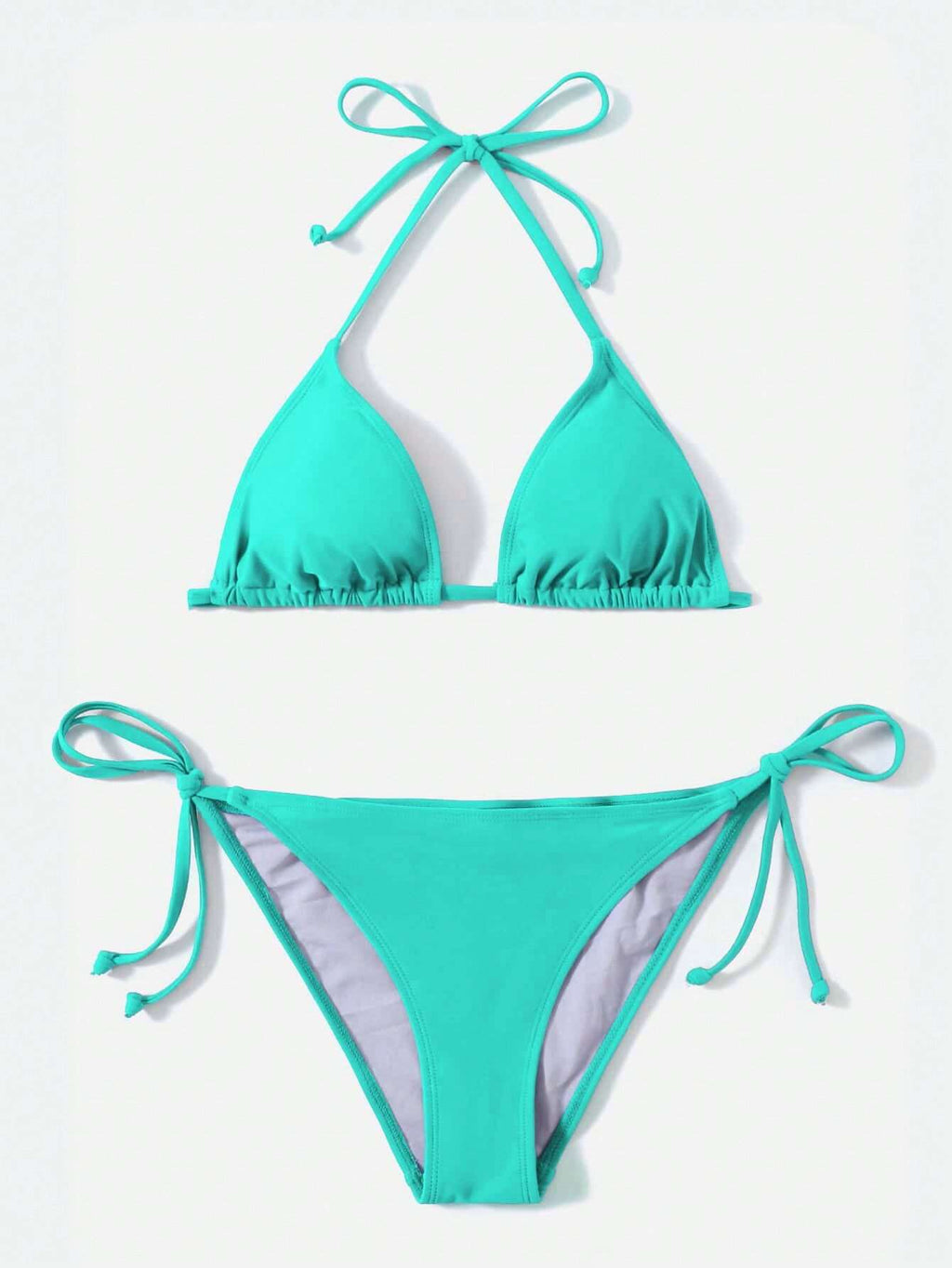 Swim Basics Summer Beach Solid Triangle Tie Side Bikini Set