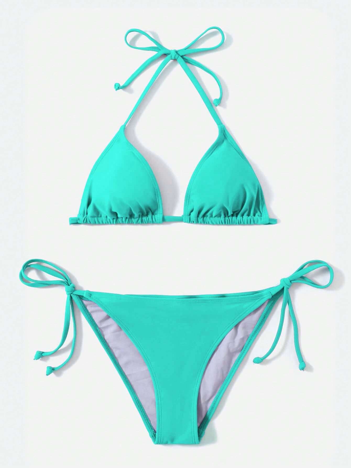 Swim Basics Summer Beach Solid Triangle Tie Side Bikini Set