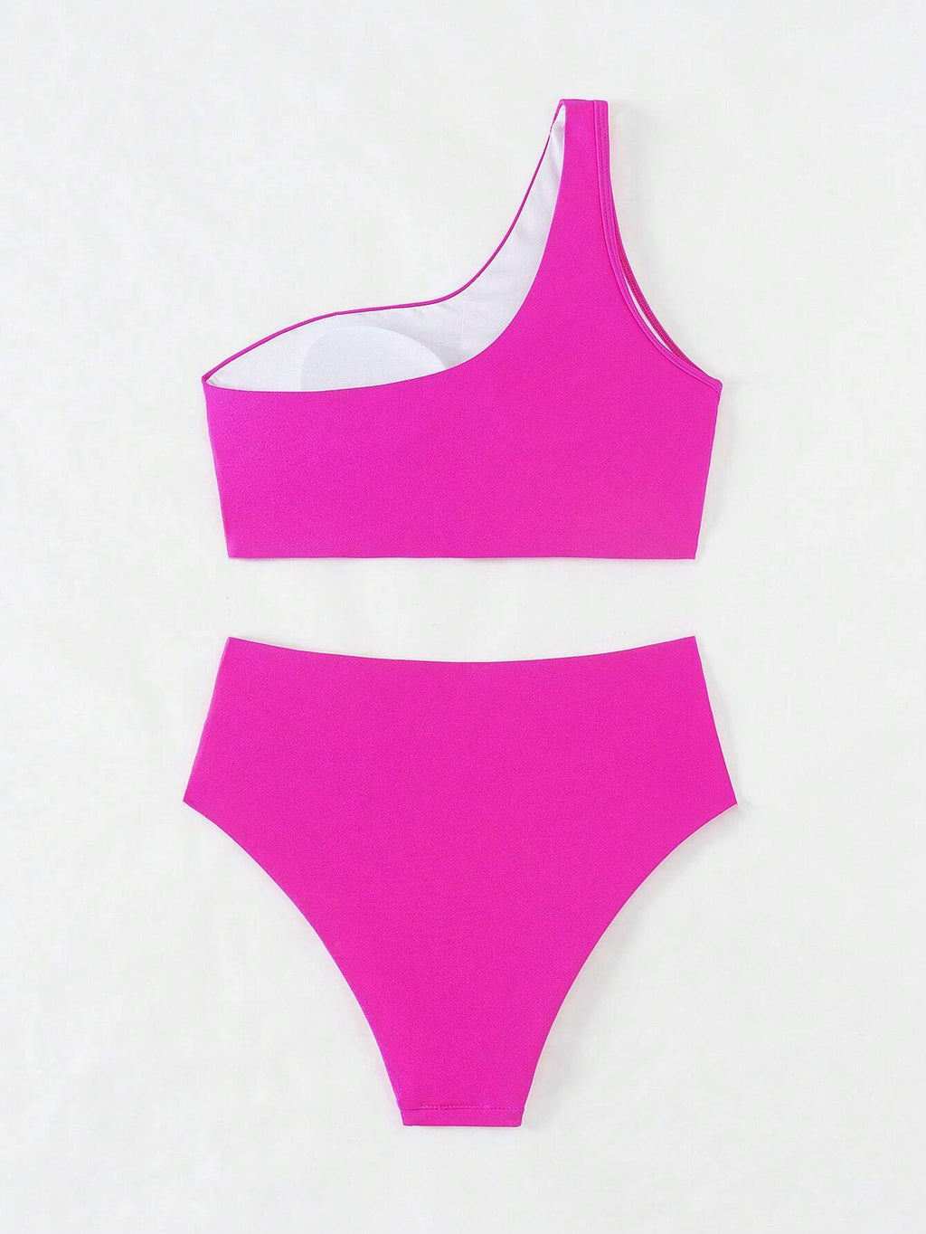 Swim Summer Beach Women's Solid Color Pleated One Shoulder Sleeveless Bikini Set