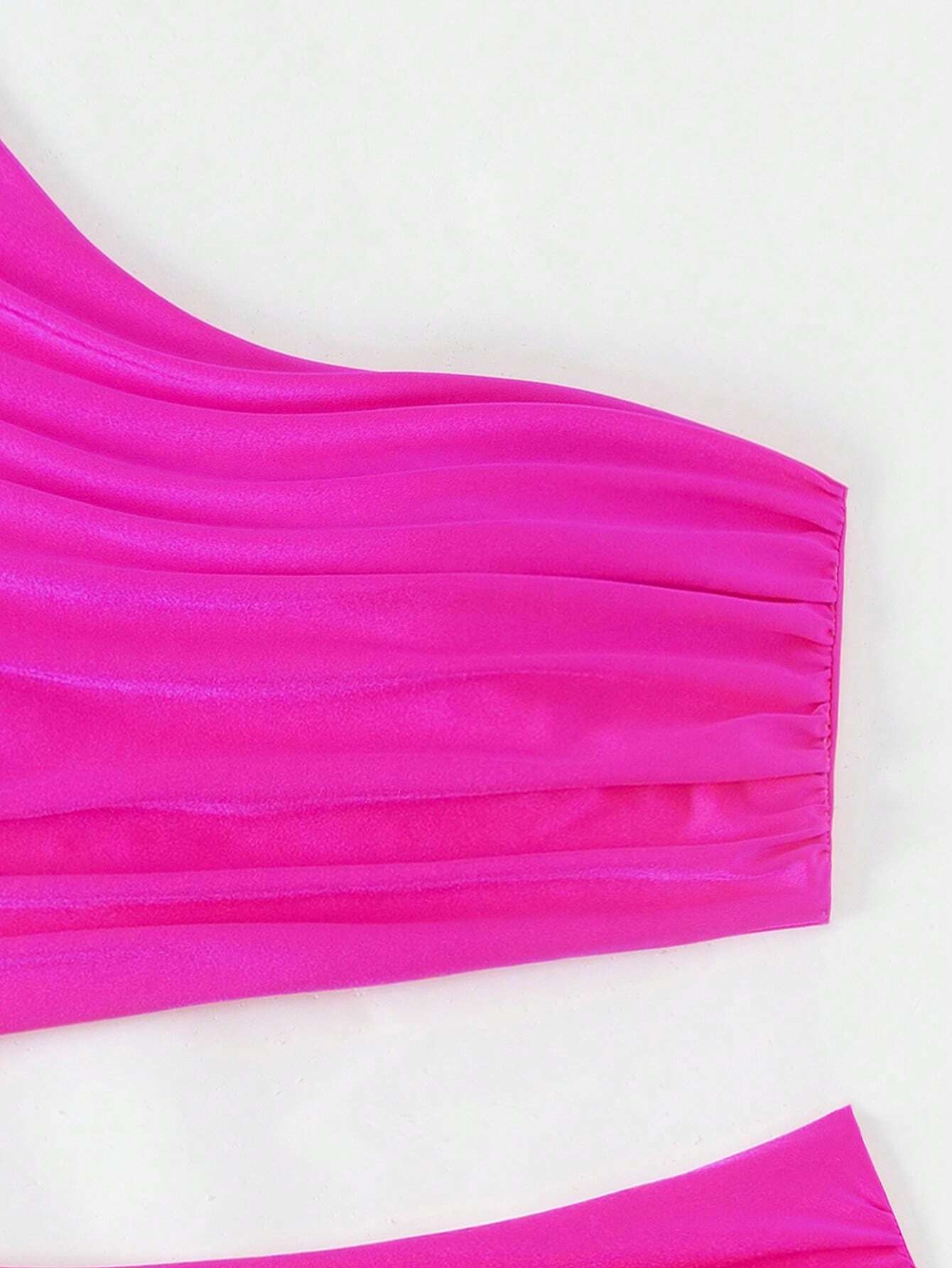 Swim Summer Beach Women's Solid Color Pleated One Shoulder Sleeveless Bikini Set