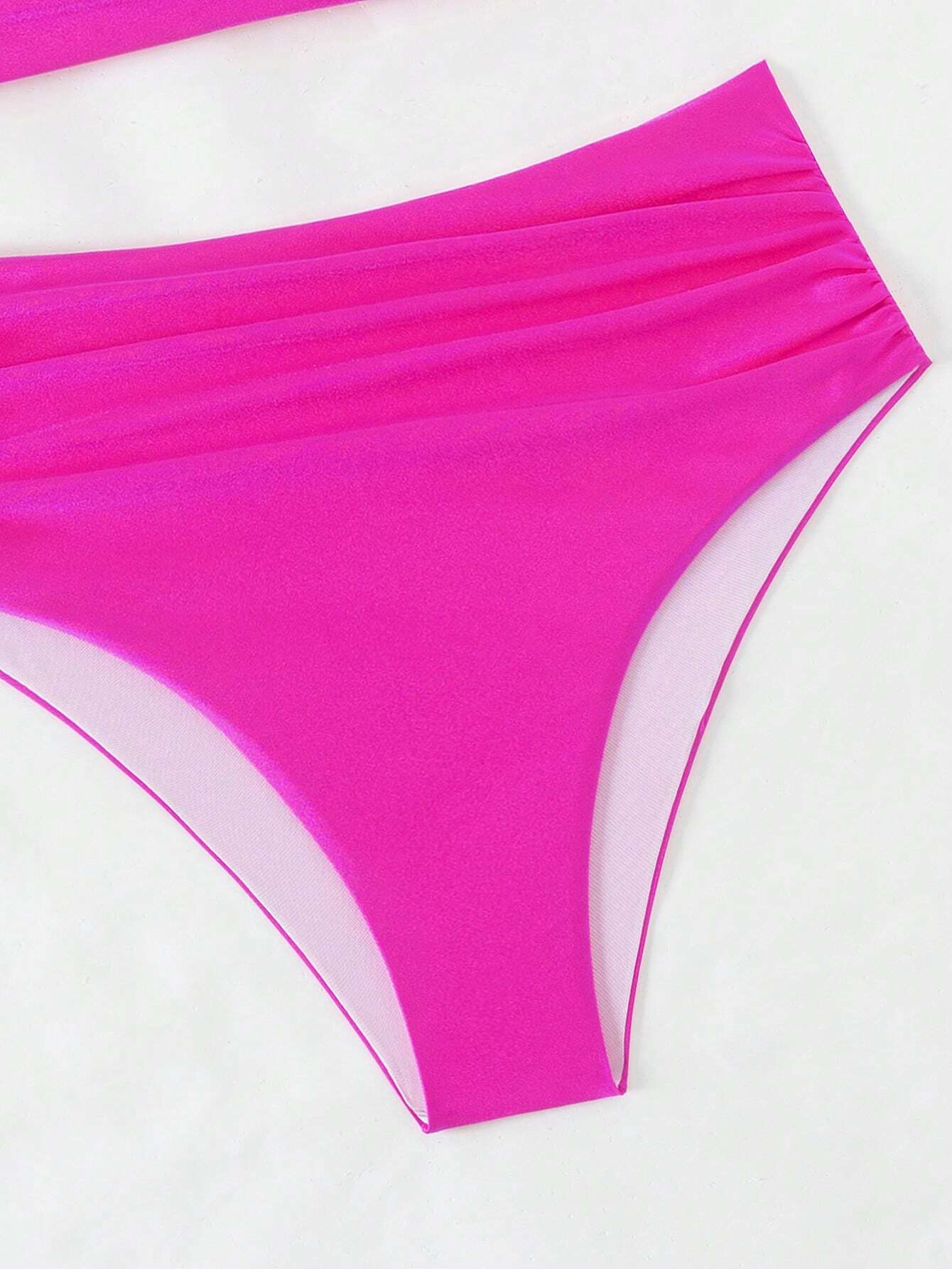 Swim Summer Beach Women's Solid Color Pleated One Shoulder Sleeveless Bikini Set
