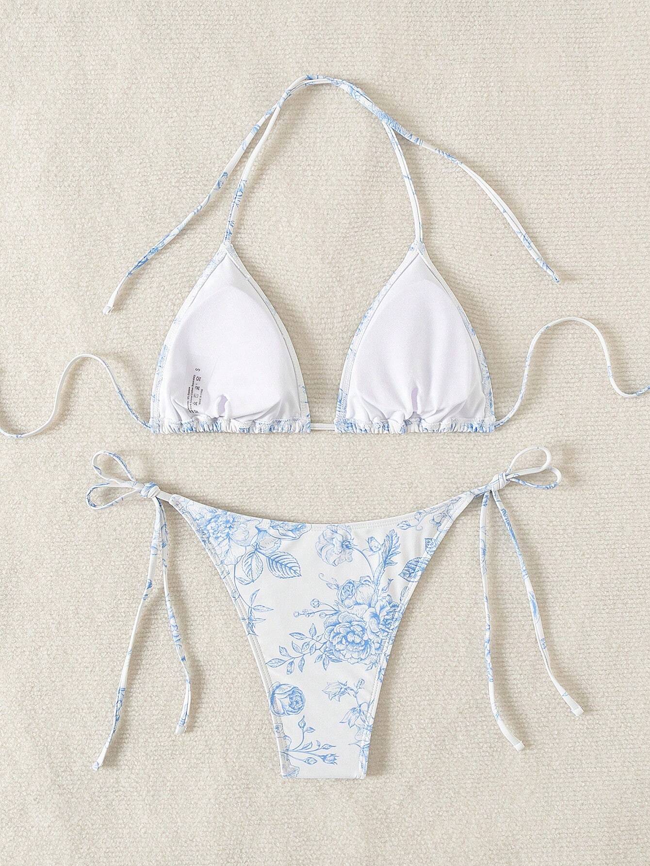 Swim Mod Summer Beach Women's Floral Printed Halter Neck Bikini Set