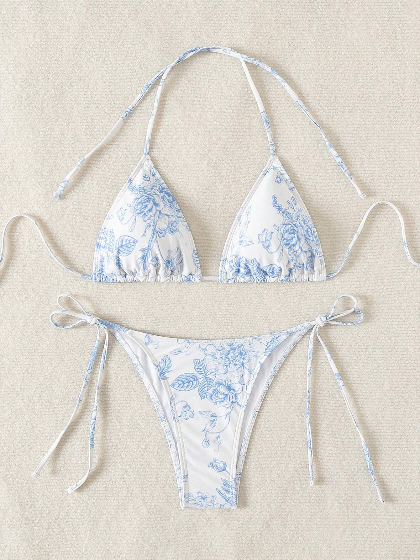 Swim Mod Summer Beach Women's Floral Printed Halter Neck Bikini Set