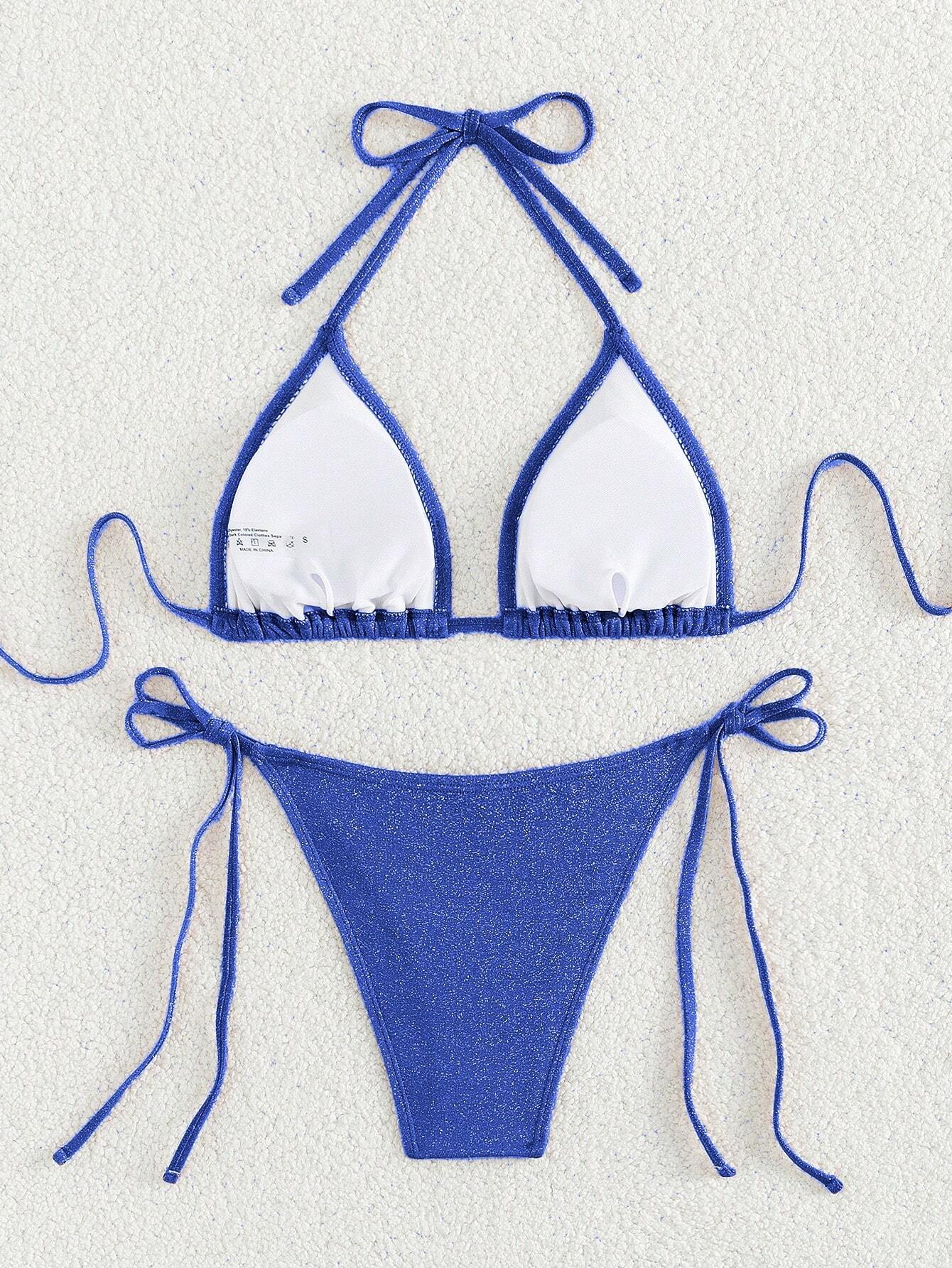 Swim Mod Women's Solid Color Halter Strap Sexy Bikini Set For
