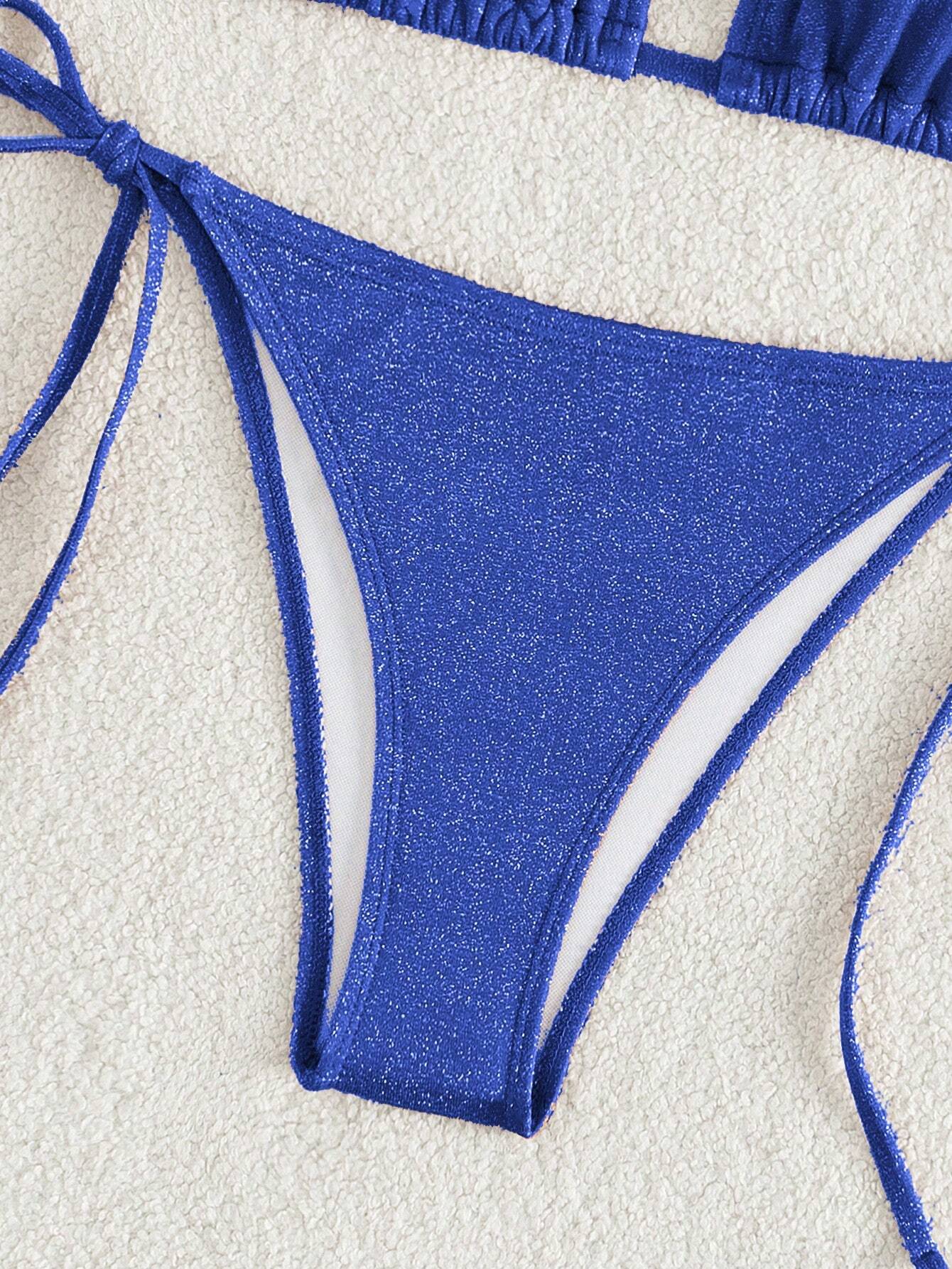 Swim Mod Women's Solid Color Halter Strap Sexy Bikini Set For