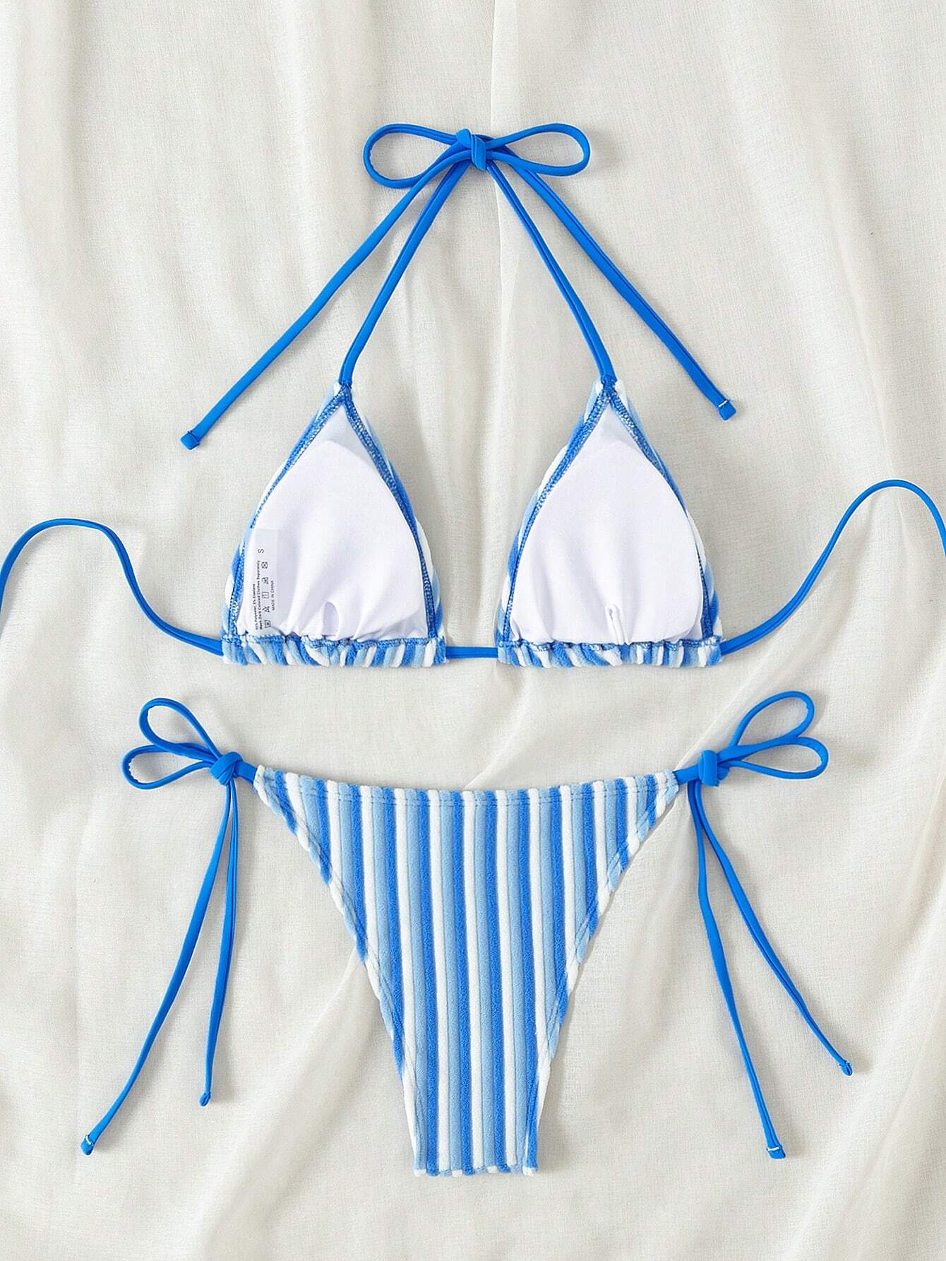 New Arrival Cute Toweling Halter Neck Backless Strap Bikini Set For