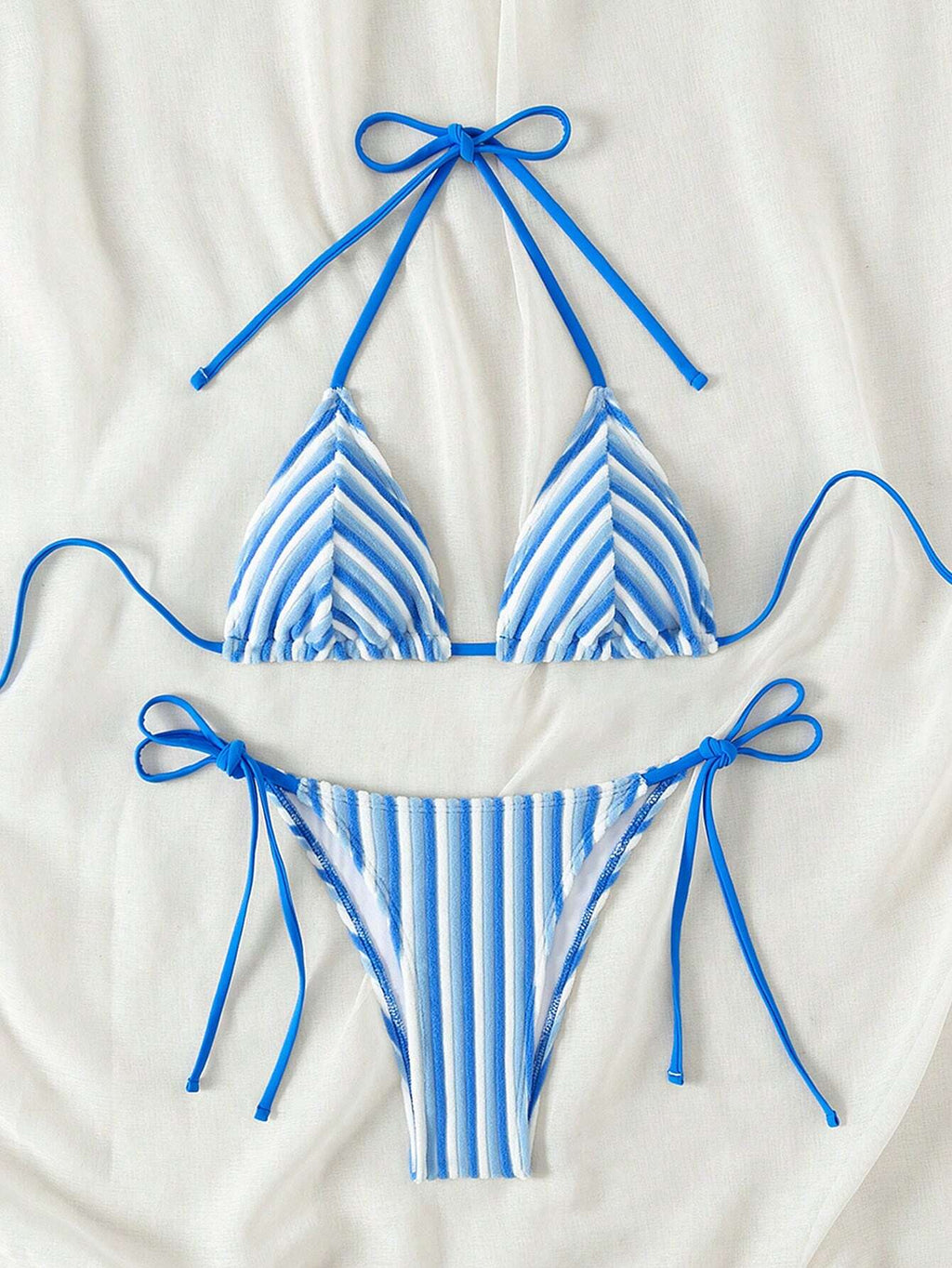 New Arrival Cute Toweling Halter Neck Backless Strap Bikini Set For