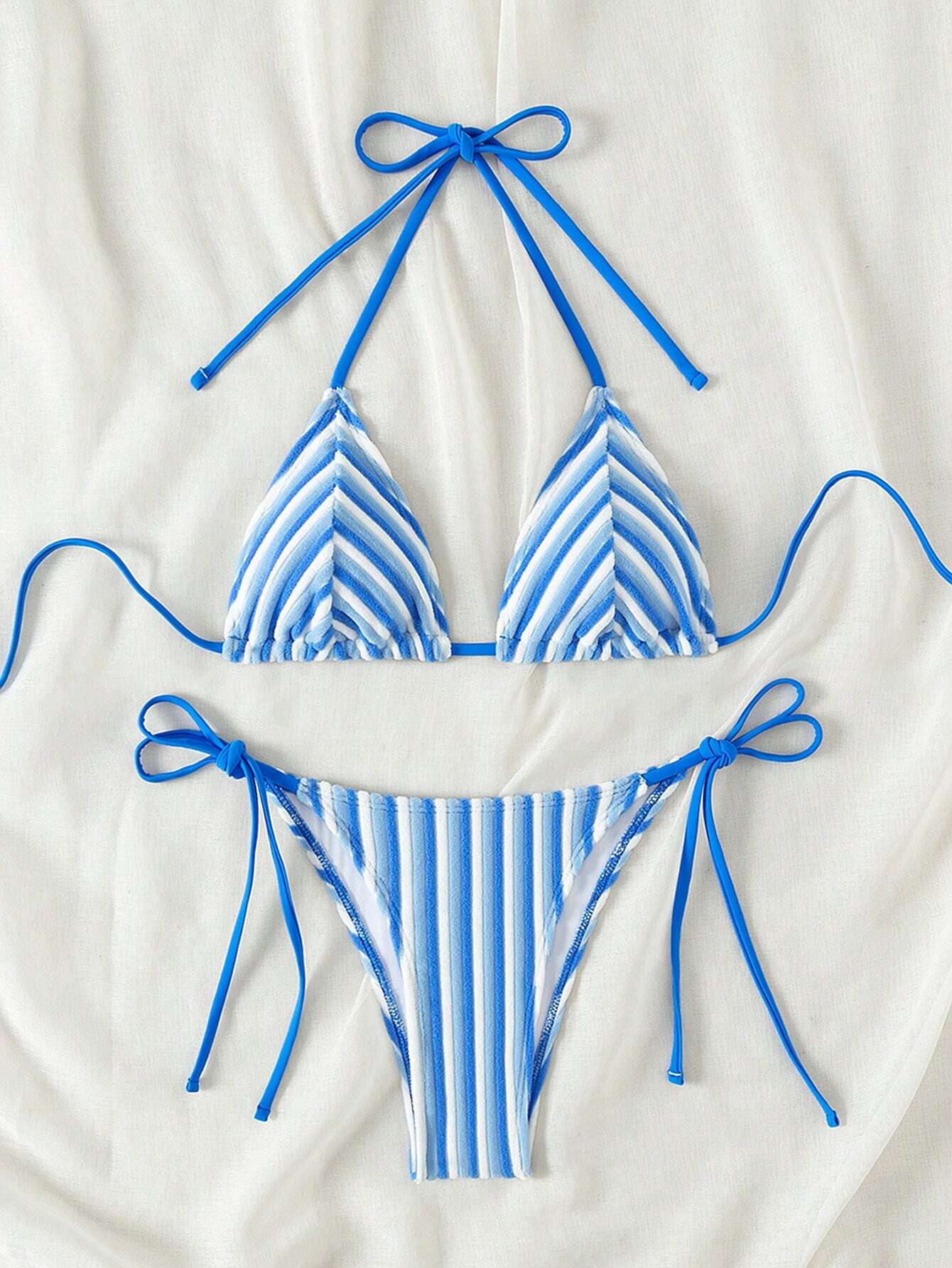 New Arrival Cute Toweling Halter Neck Backless Strap Bikini Set For