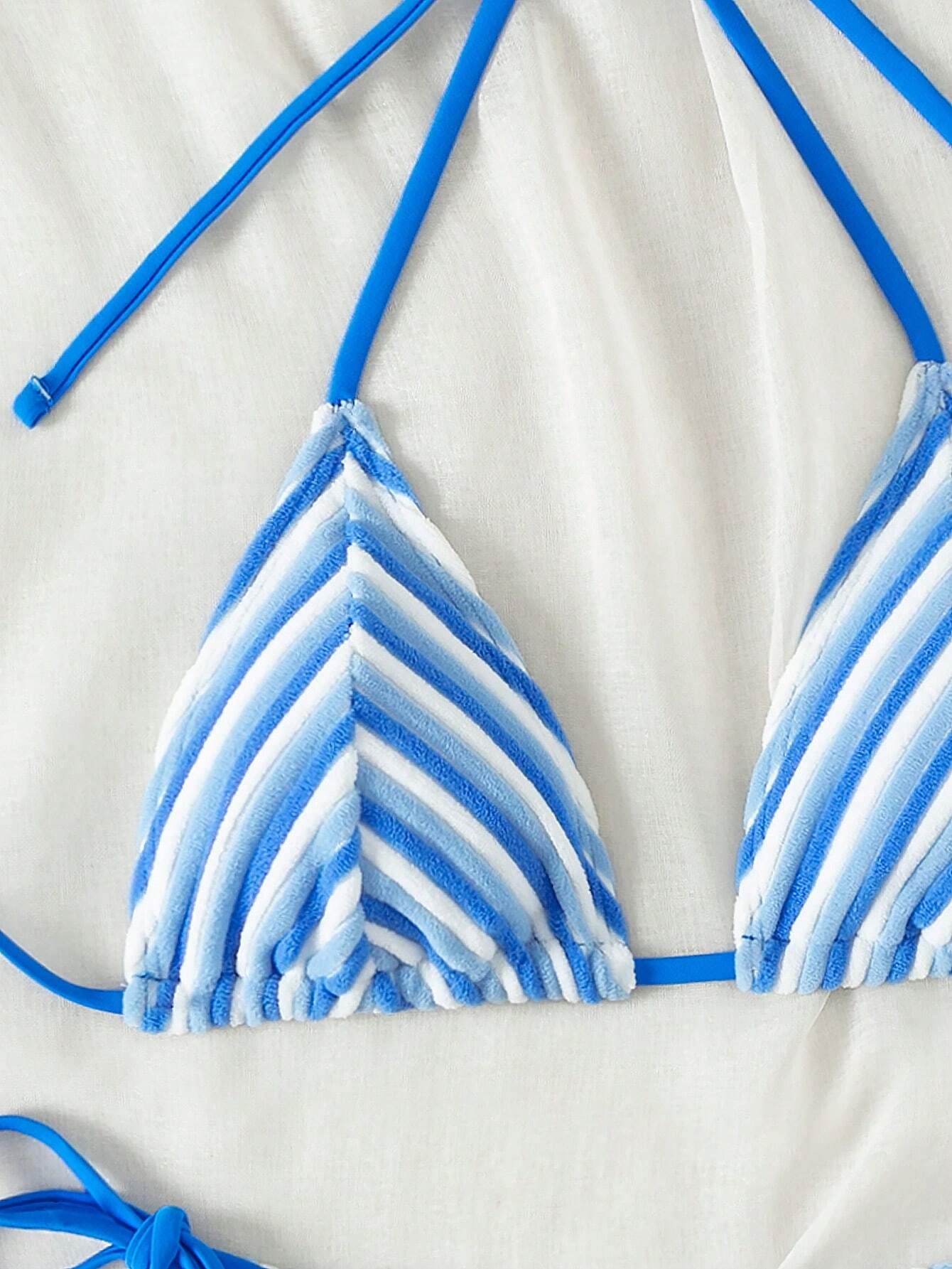 New Arrival Cute Toweling Halter Neck Backless Strap Bikini Set For