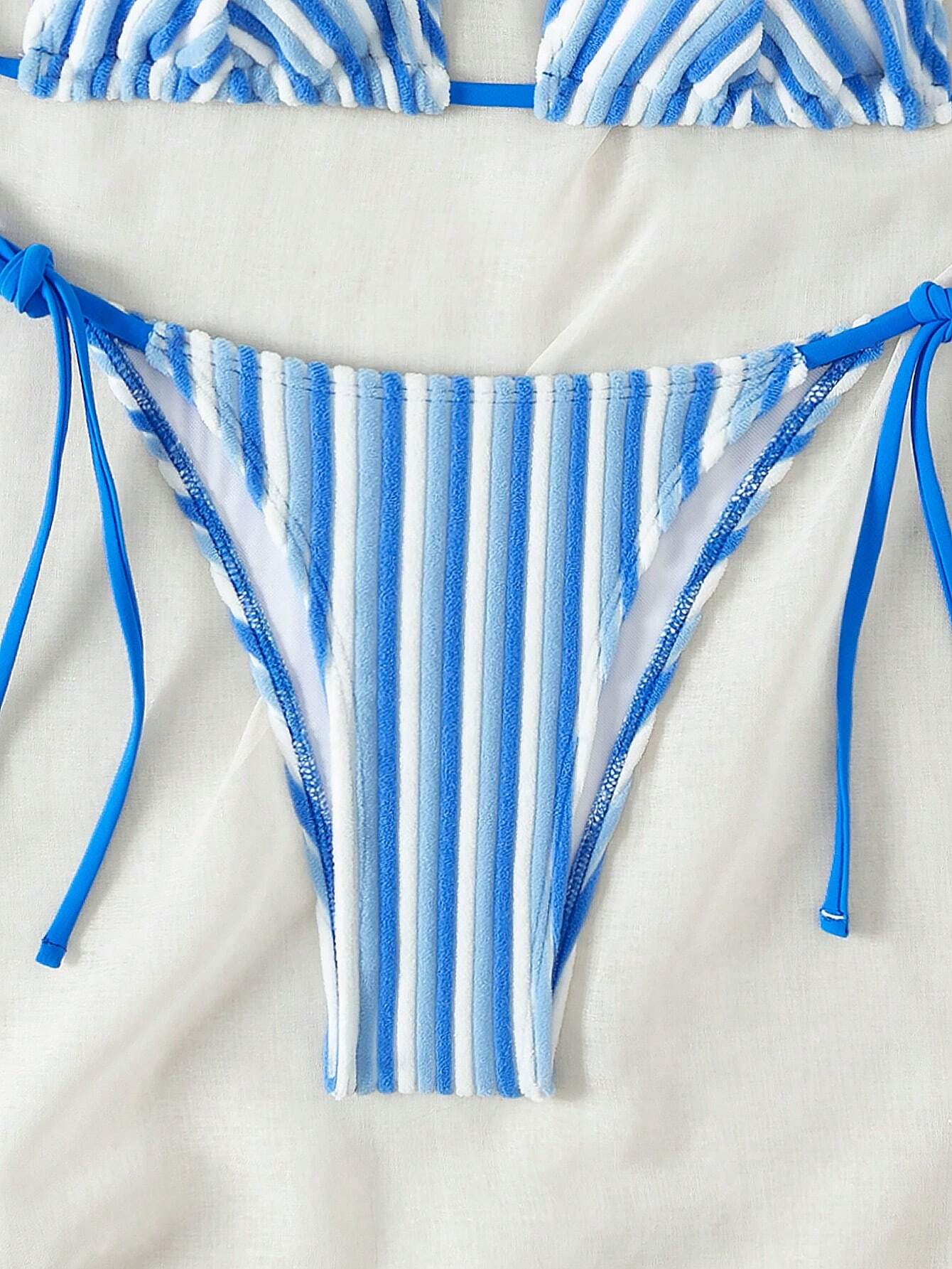 New Arrival Cute Toweling Halter Neck Backless Strap Bikini Set For