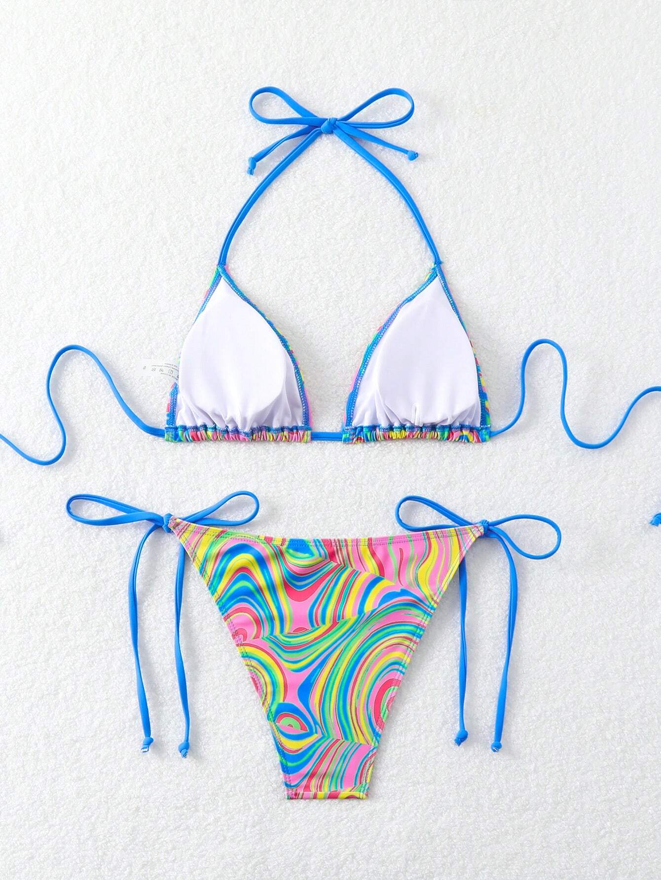 Swim Ladies Fashionable Colorful Fluid Print Separated Bikini Set Swimming Costu