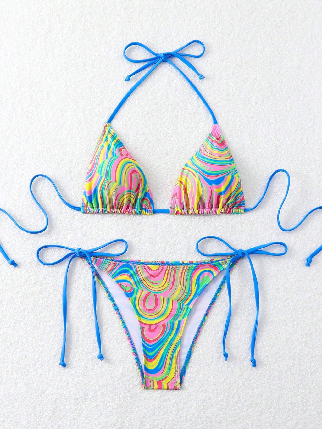 Swim Ladies Fashionable Colorful Fluid Print Separated Bikini Set Swimming Costu