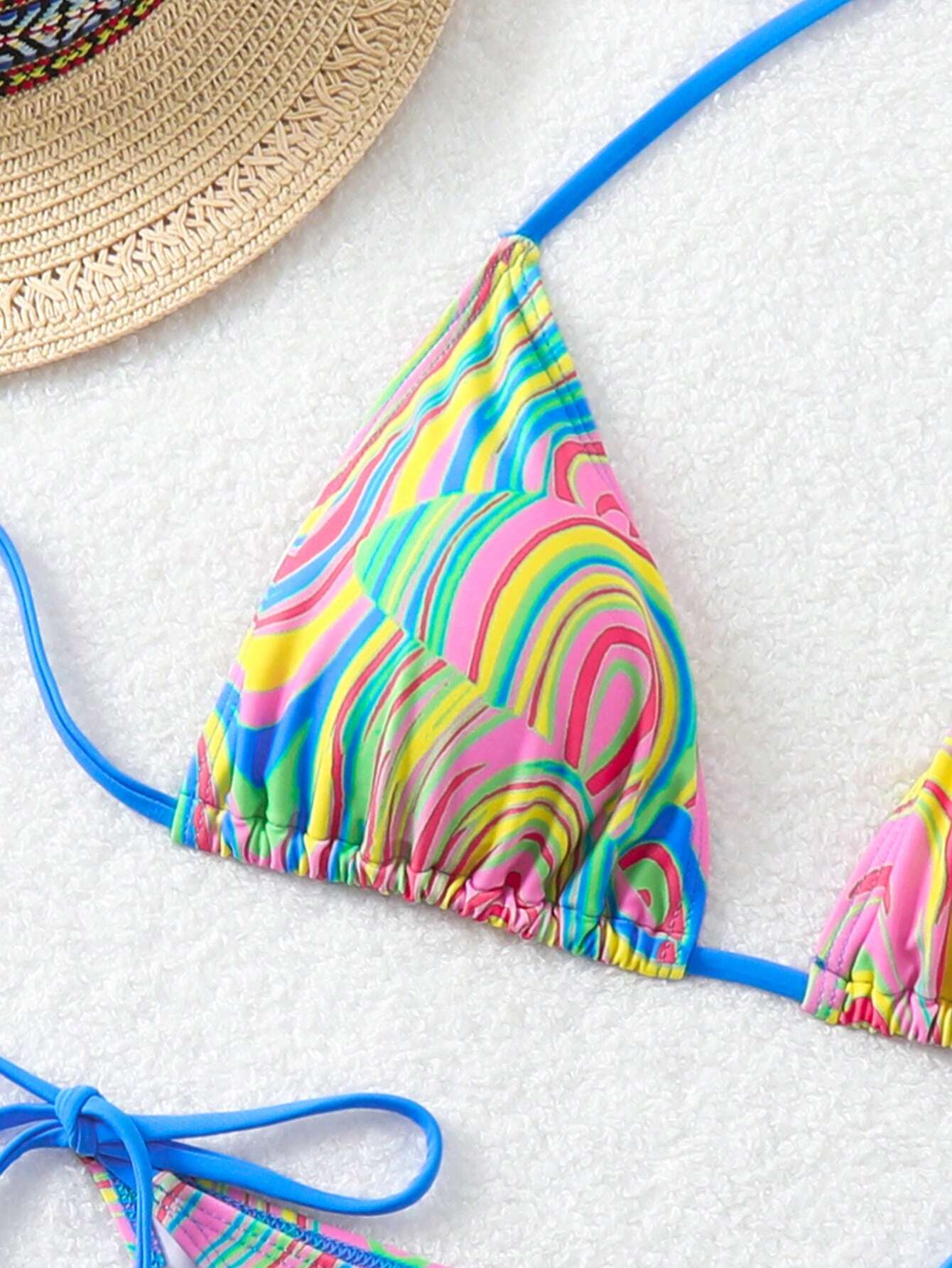 Swim Ladies Fashionable Colorful Fluid Print Separated Bikini Set Swimming Costu