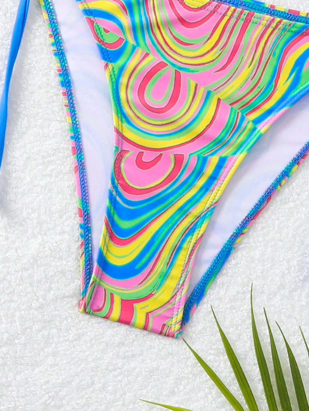 Swim Ladies Fashionable Colorful Fluid Print Separated Bikini Set Swimming Costu