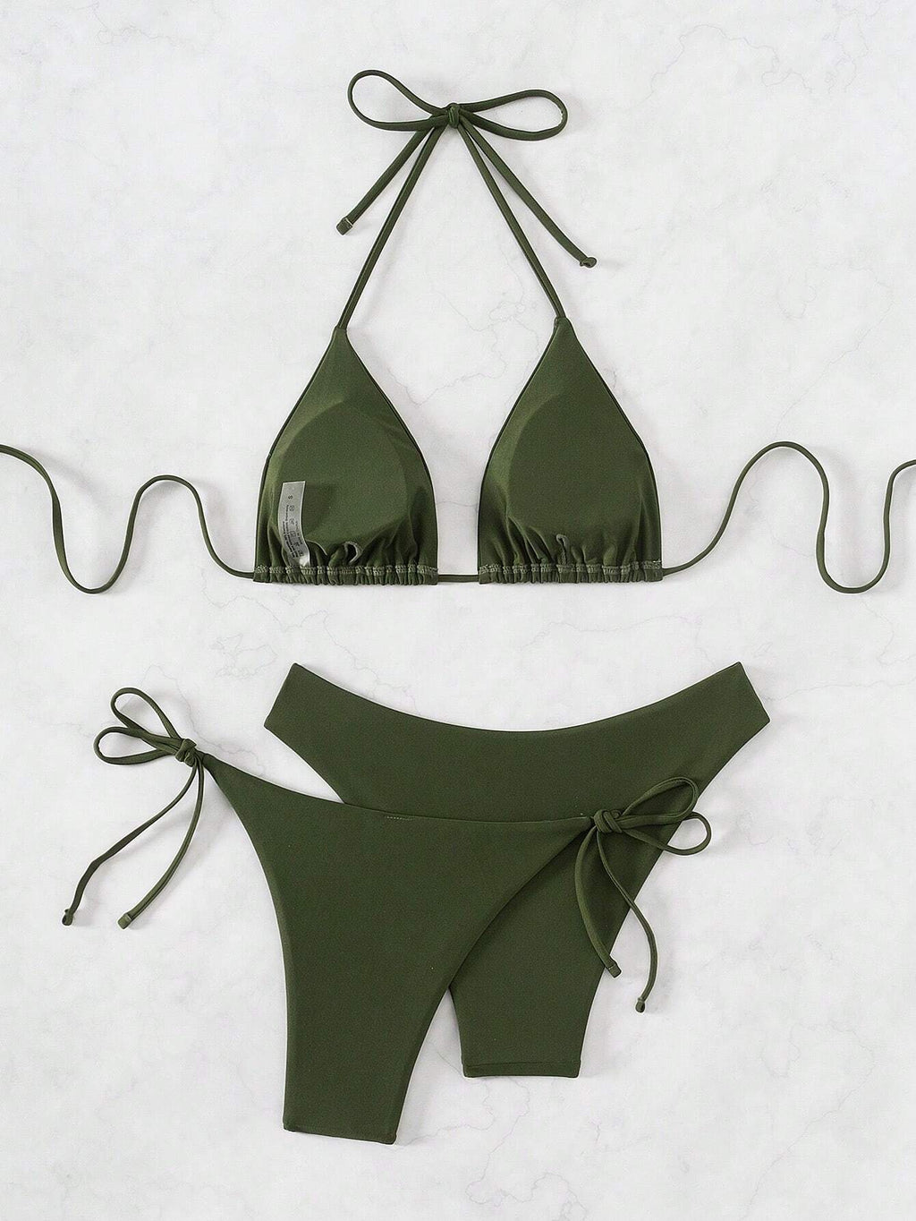 Swim Basics Women Summer Beach Solid Halter Neck 3-Piece Bikini Set Bathing Suit