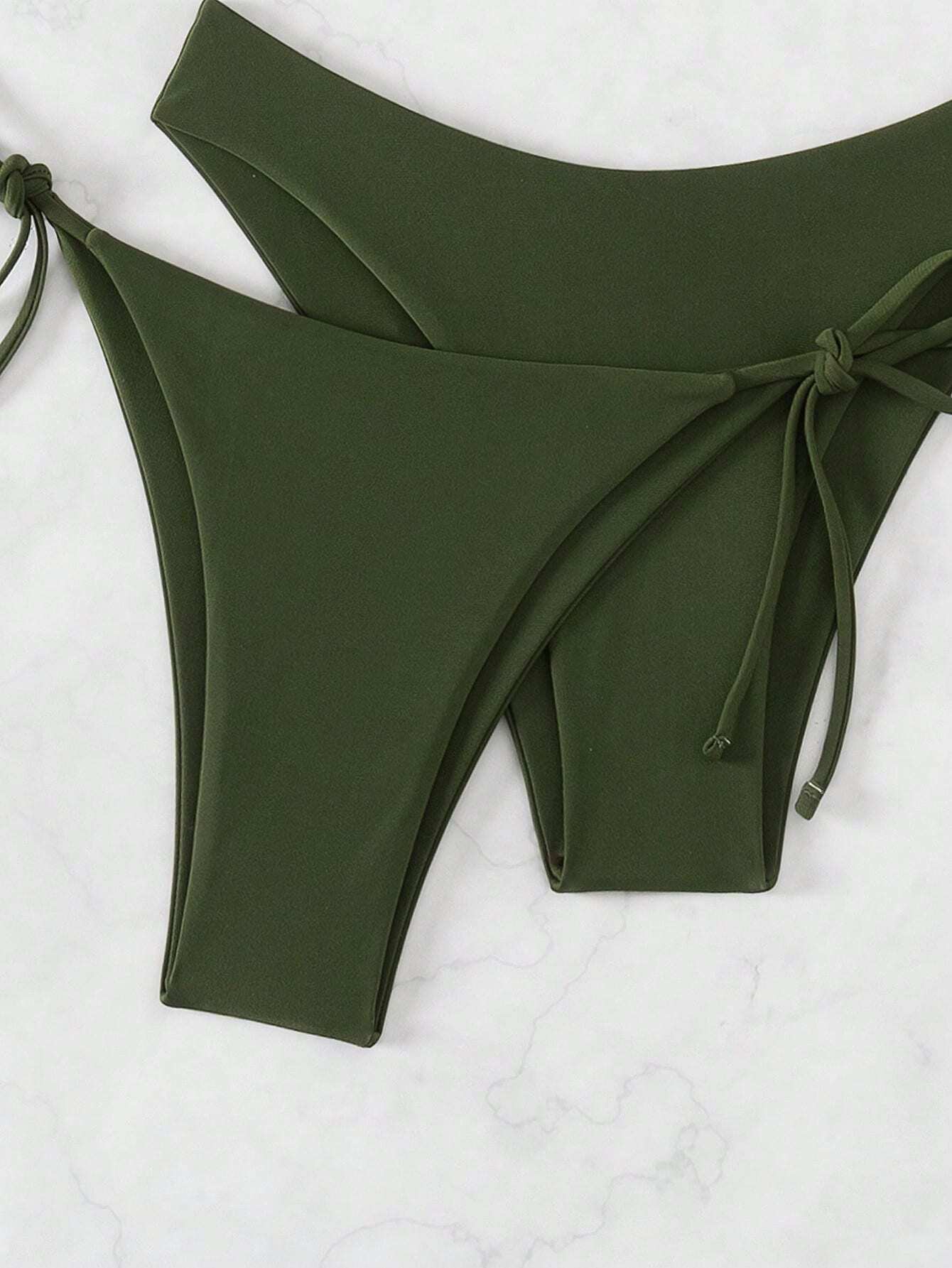 Swim Basics Women Summer Beach Solid Halter Neck 3-Piece Bikini Set Bathing Suit